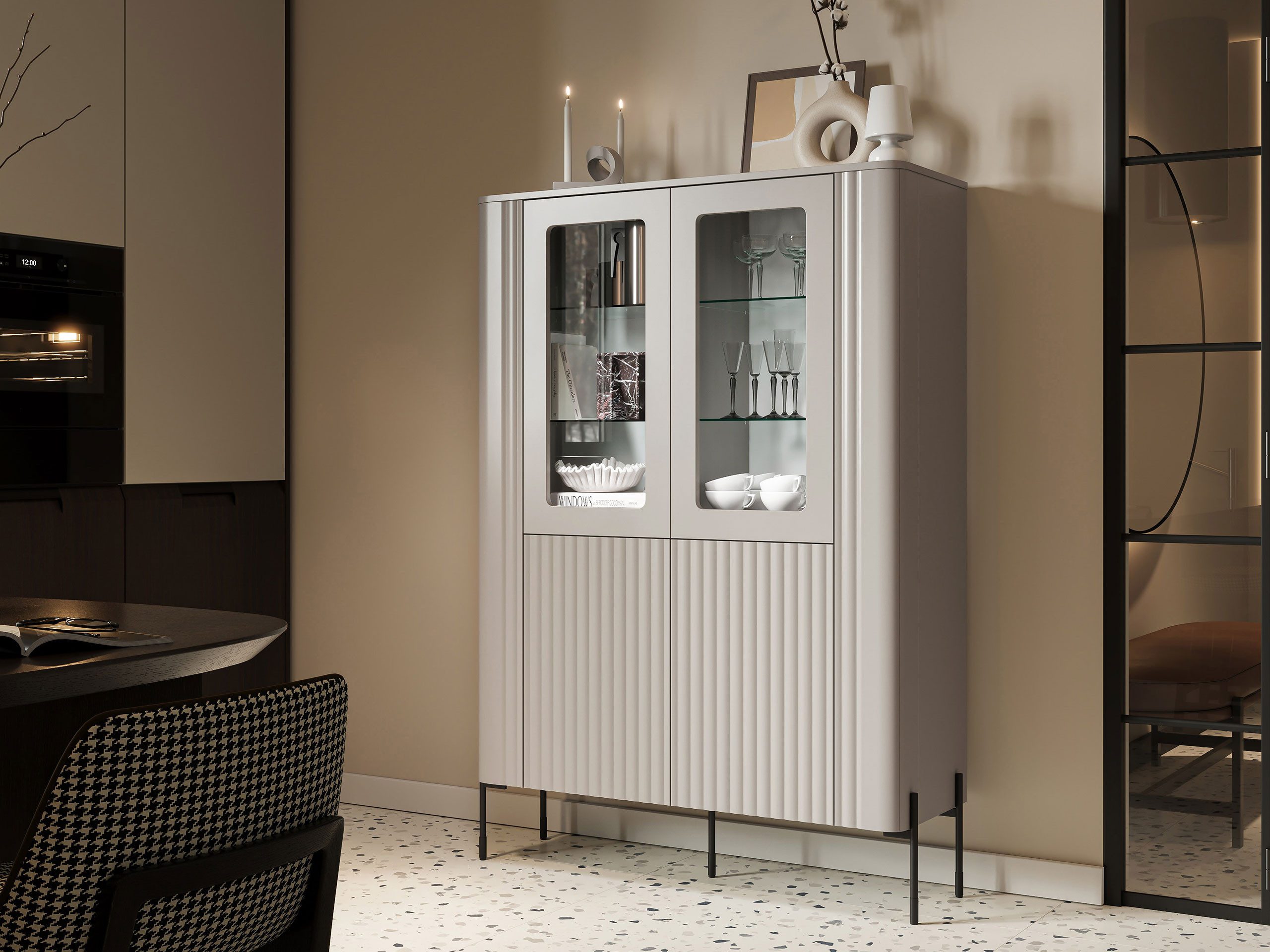 MIRJAN24 Vitrine Vera (mit zwei Drehtüren) gehärtetem Glas
