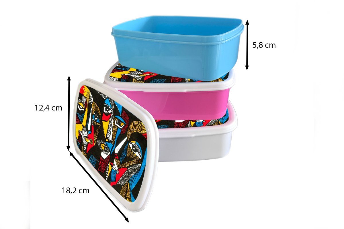 Kinder MuchoWow Kubismus und für Malerei Ölgemälde - (2-tlg), Maske, - Kunststoff, weiß Mädchen für Jungs Erwachsene, Lunchbox Brotbox - Brotdose, und