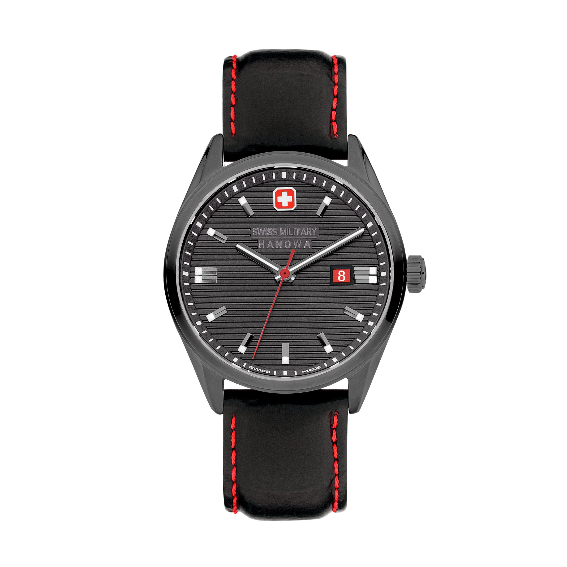 Swiss Military Hanowa Quarzuhr Roadrunner SMWGB2200140, Armbanduhr, Herrenuhr, Swiss Made, Lederarmband, analog, Tag
