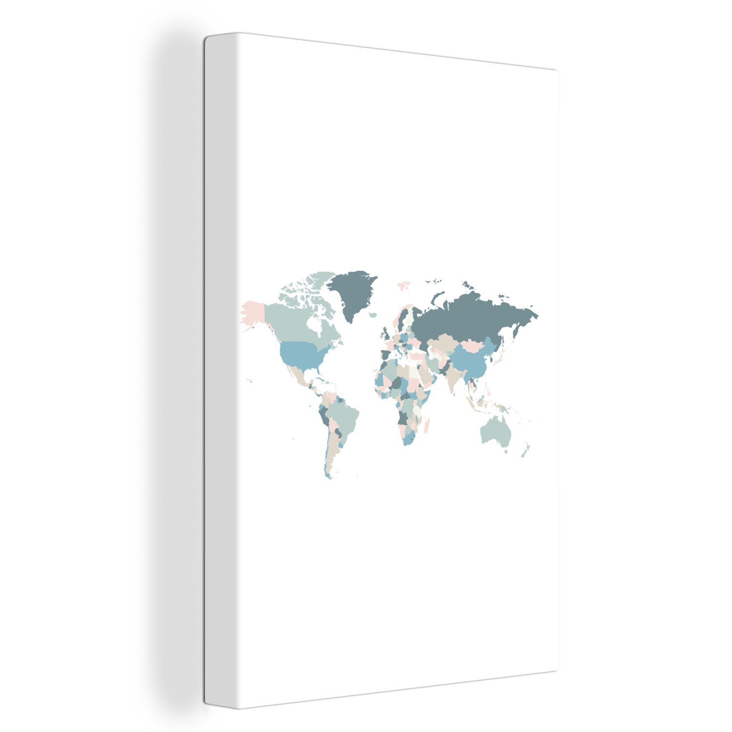 OneMillionCanvasses® Leinwandbild Weltkarte - Pastell - Länder, (1 St), Leinwandbild fertig bespannt inkl. Zackenaufhänger, Gemälde, 20x30 cm