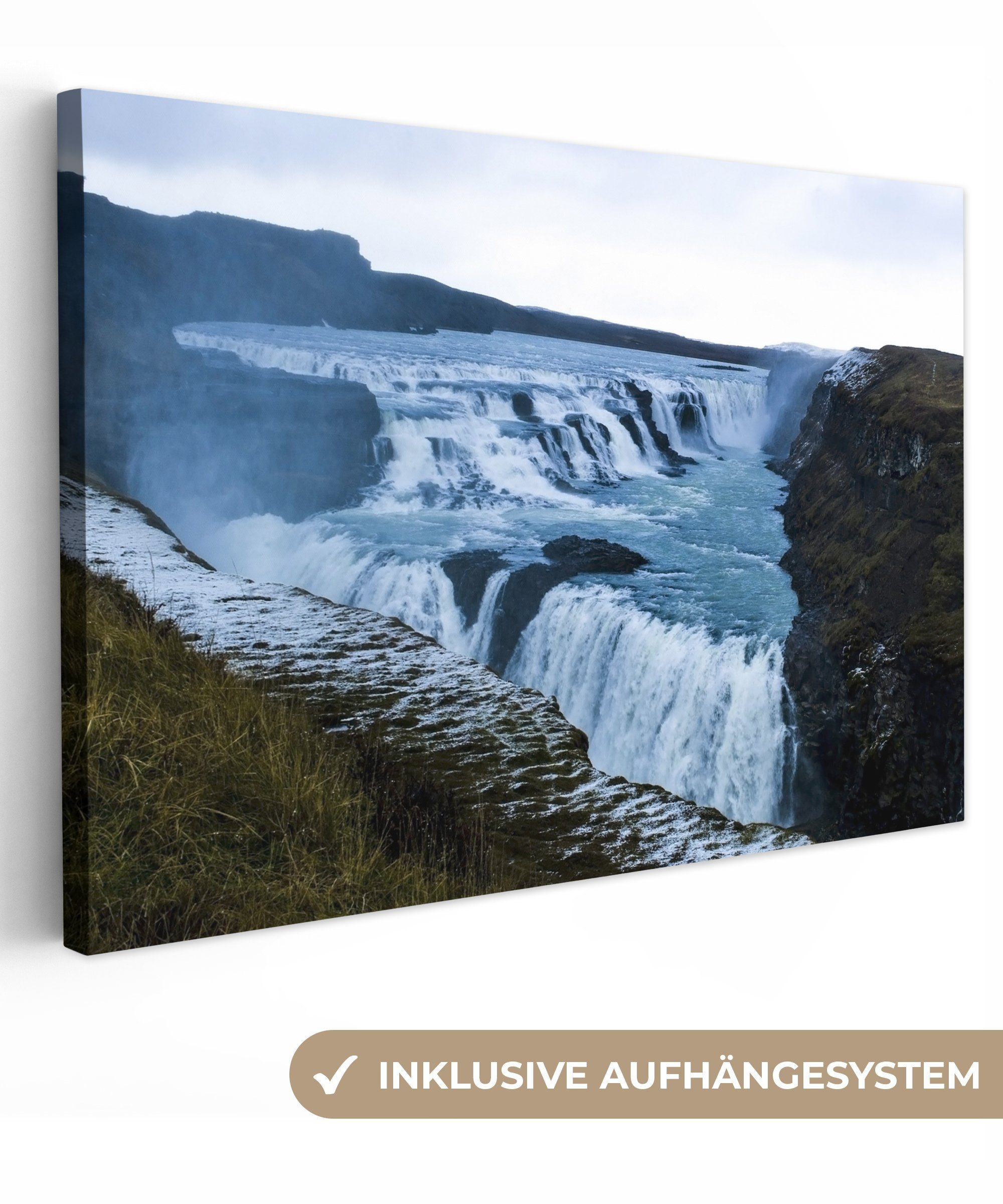 Wandbild Leinwandbild Gullfoss in Der cm OneMillionCanvasses® 30x20 Wasserfall Wanddeko, Island, Leinwandbilder, (1 St), Aufhängefertig,