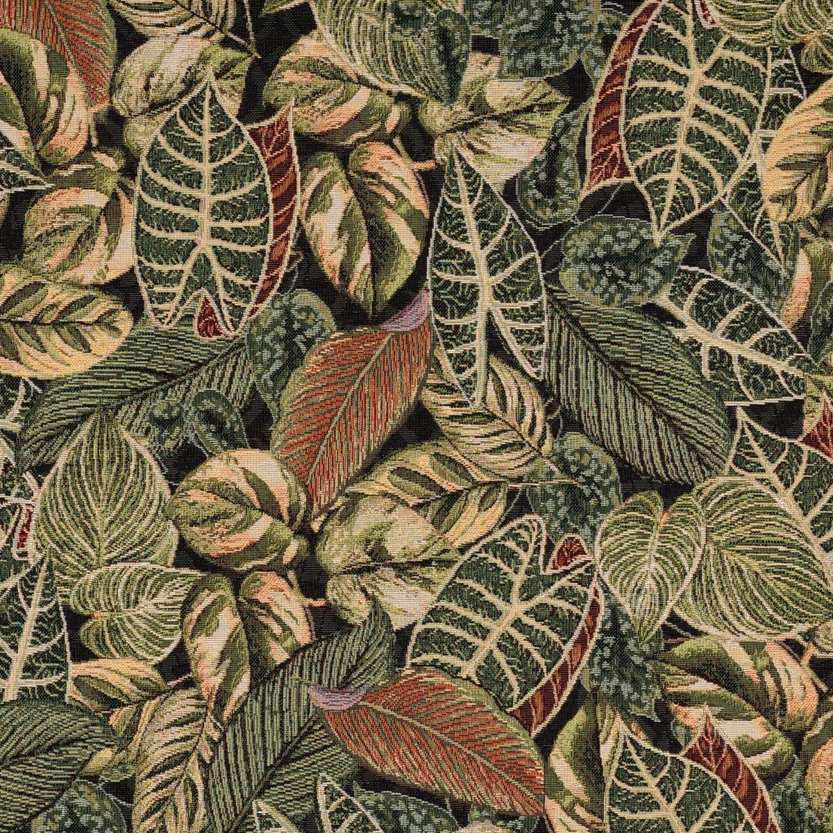 Stoff Dekostoff GobelPremium Houseplant Jungle Blätter grün schwarz 1,4m, mit Metallic-Effekt