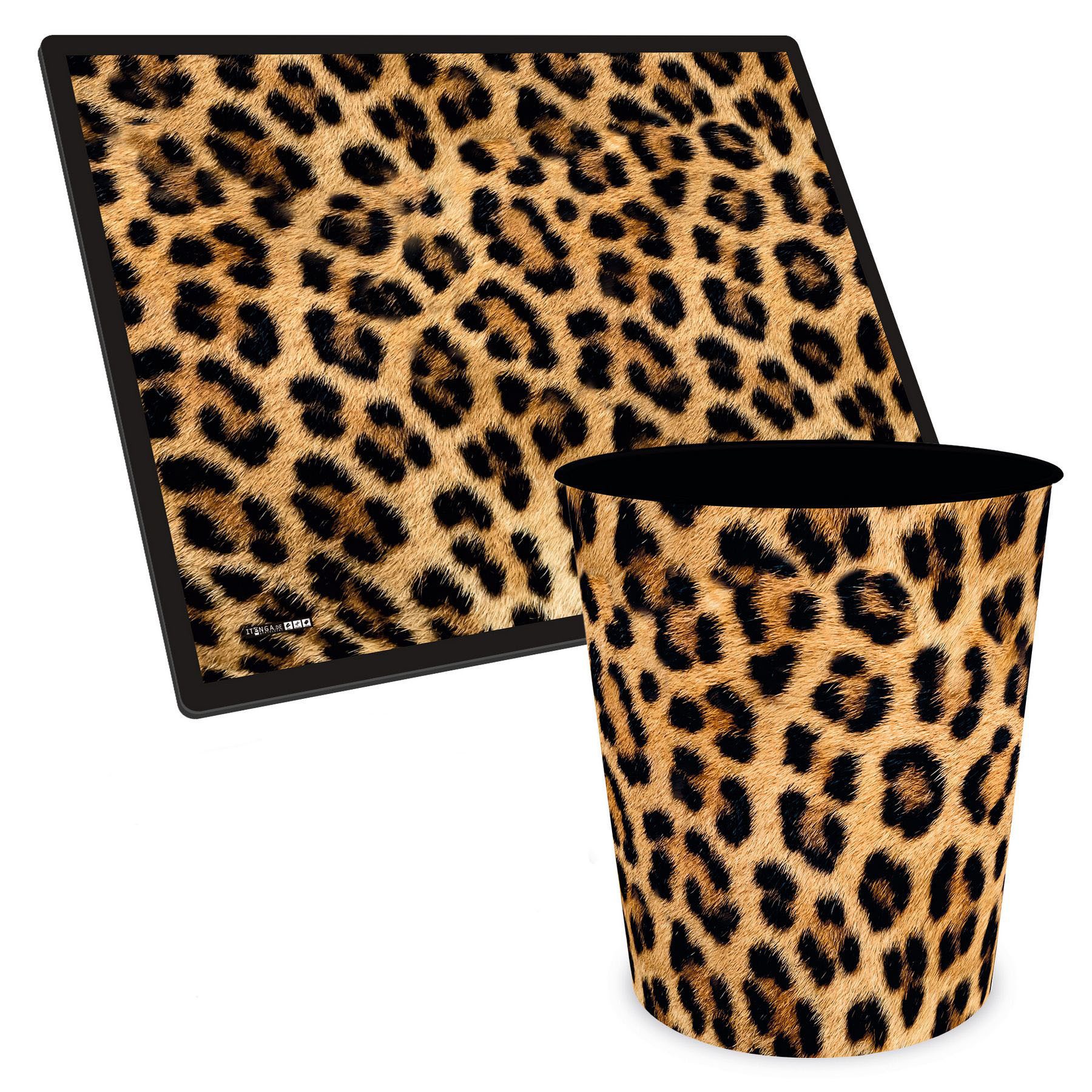 itenga Schreibtischunterlage ITENGA Papierkorb Schreibtischunterlage Set - ca. 11 Liter - LEOPARD M