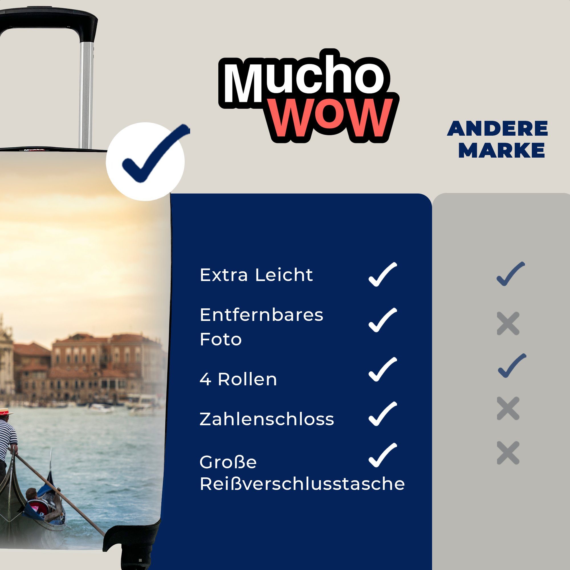 4 Italien, rollen, Handgepäck MuchoWow Rollen, Ferien, Reisekoffer Handgepäckkoffer Venedig Trolley, - mit für Dom - Reisetasche