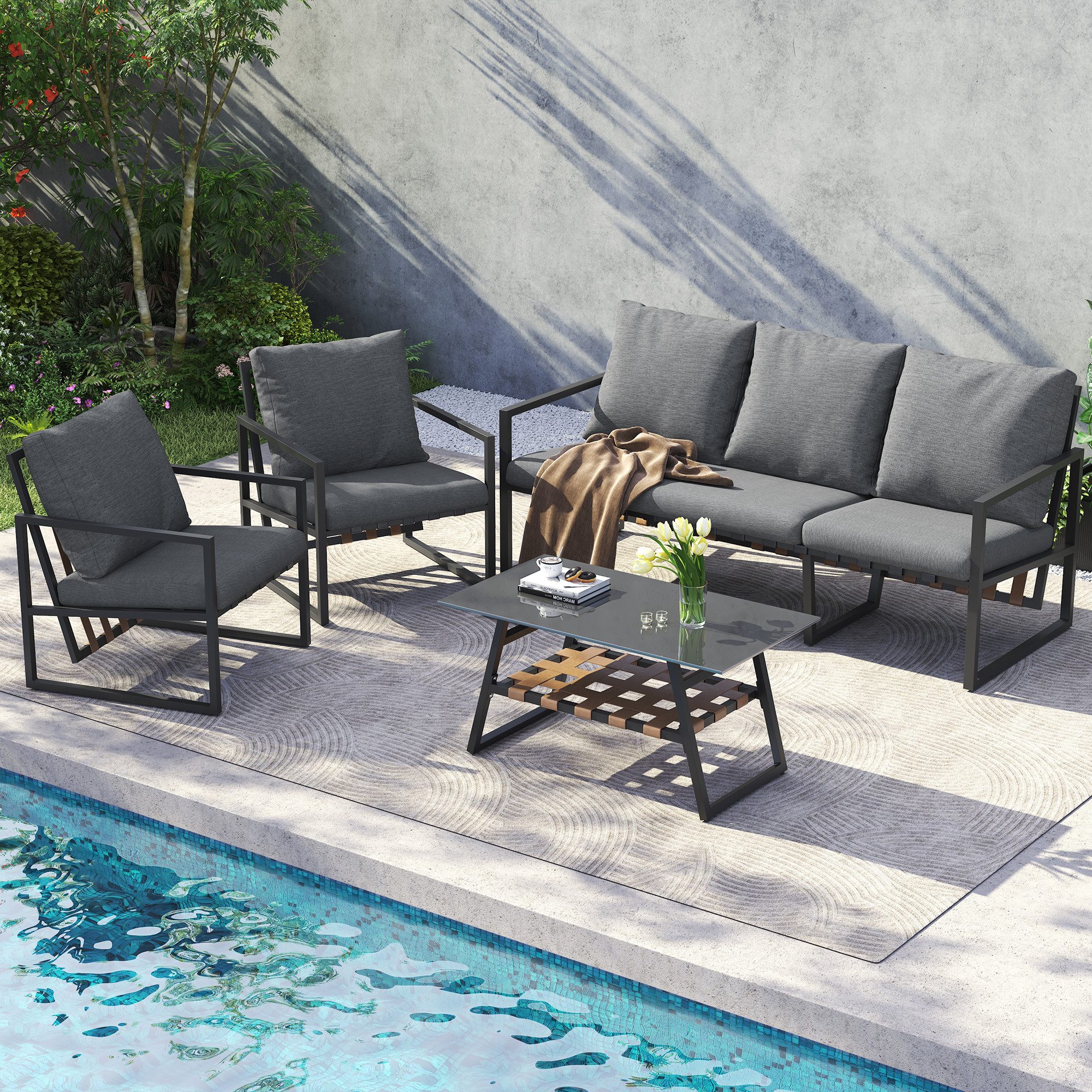 MODFU Gartenlounge-Set mit atmungsaktive Kissen, (Outdoor-Sofa-Set, günstig online kaufen