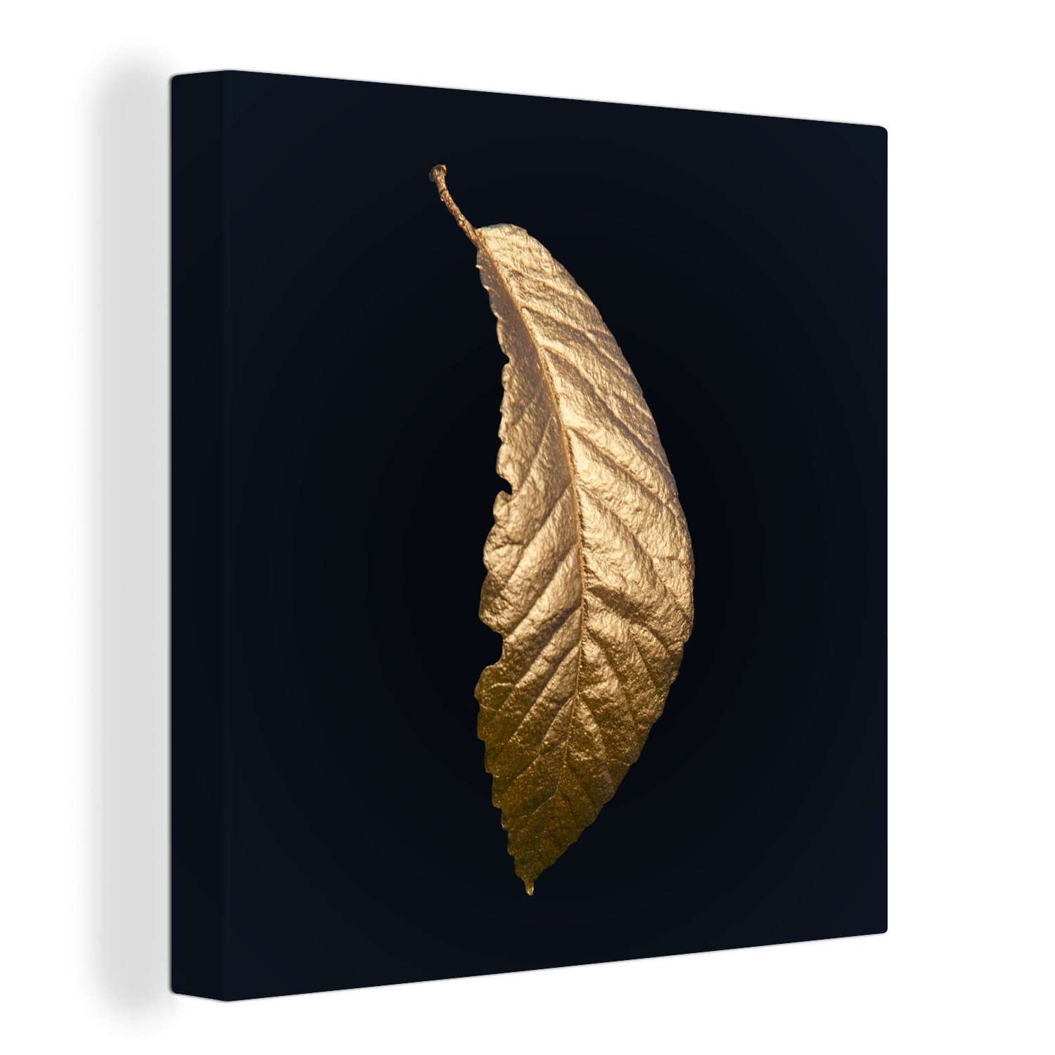 OneMillionCanvasses® Leinwandbild Blätter - Luxus - Gold - Schwarz - Natur, (1 St), Leinwand Bilder für Wohnzimmer Schlafzimmer