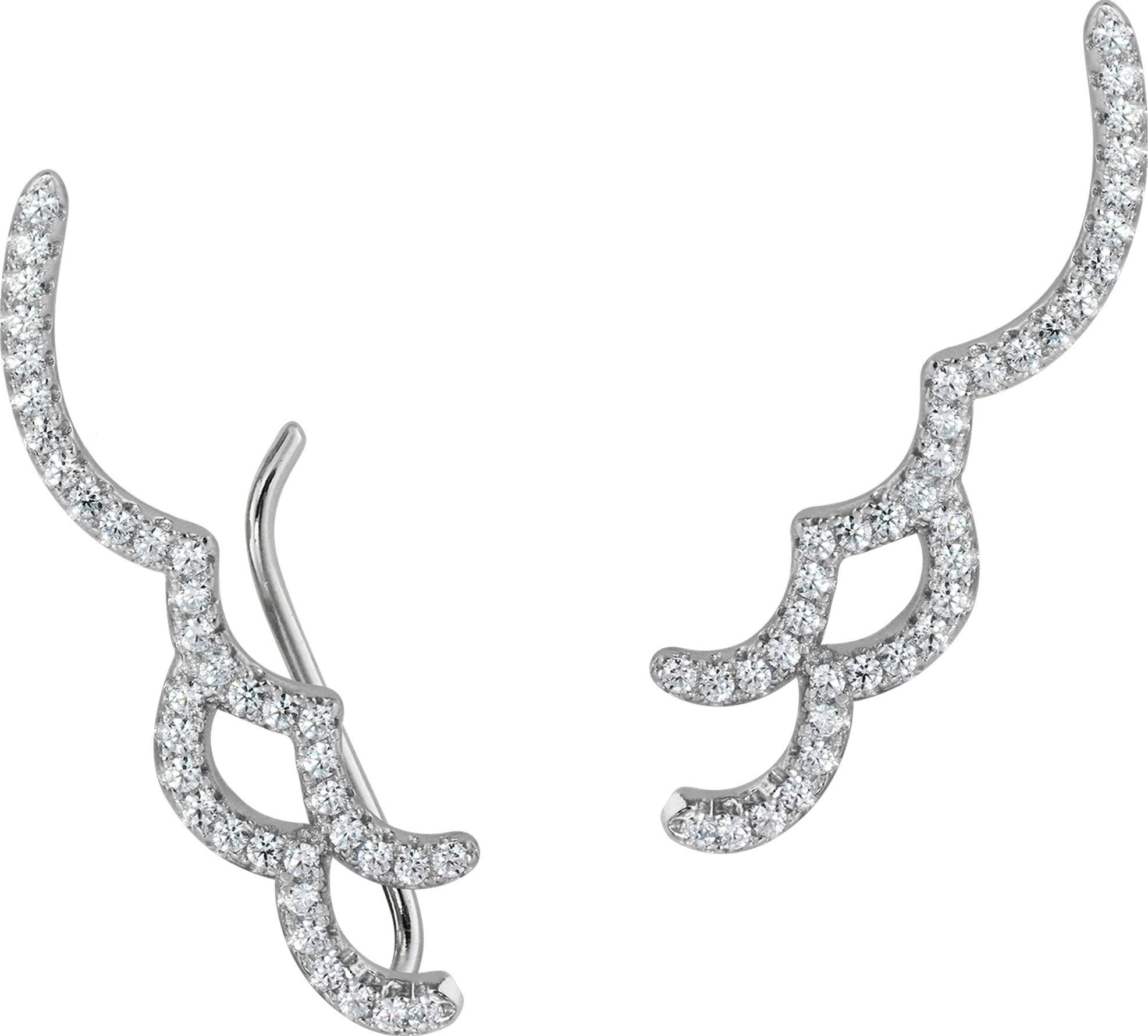 Paar Ohrklemmen SilberDream weiß Ear Cuff Welle Ohrringe