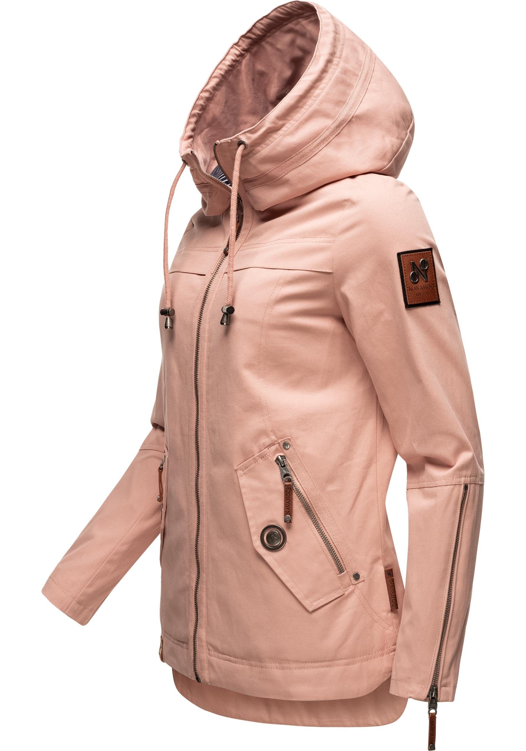 Wekoo moderner Kapuze Übergangsparka Outdoorjacke Damen hellrosa aus Navahoo mit Baumwolle