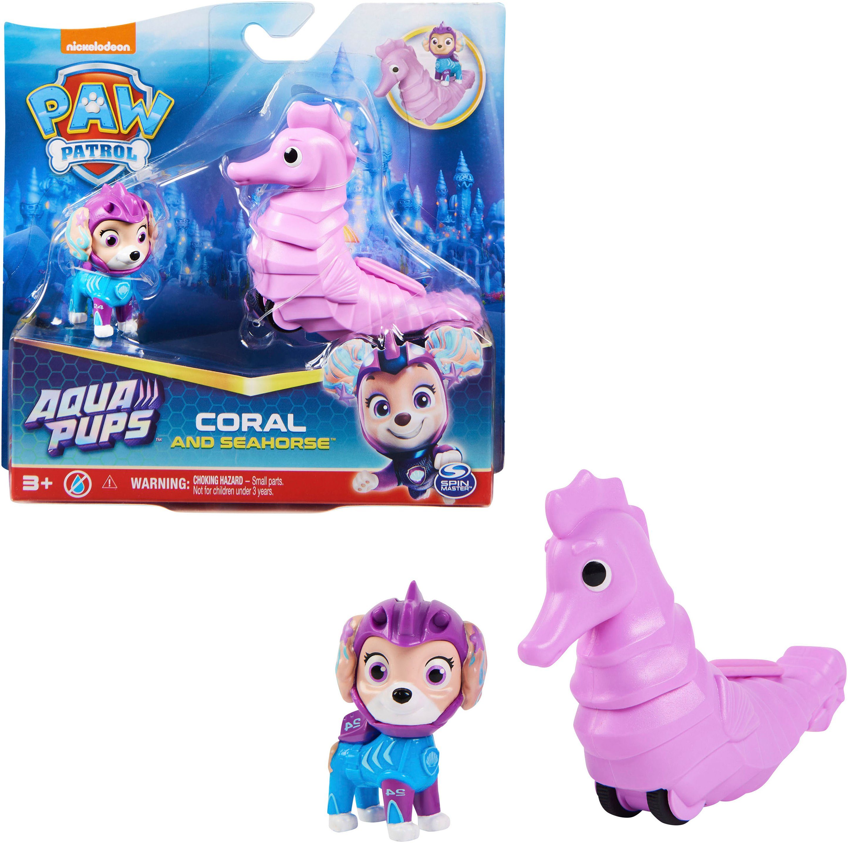 Spin Master Spielfigur Paw Patrol - Aqua Pups - Hero Pups Solid Coral, (Set)