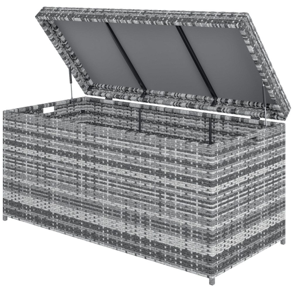 CHICFURN Gartenbox Rattan-Auflagenbox 130x61x65cm in Dunkelgrau, 380L (Auflagenbox Kissenbox Gartenbox Aufbewahrungsbox, 1 St., Wetterfeste Kissenbox mit Deckel, Griff & UV-Schutz), Als Gartentruhe, Aufbewahrung & Beistelltisch für Balkon & Garten