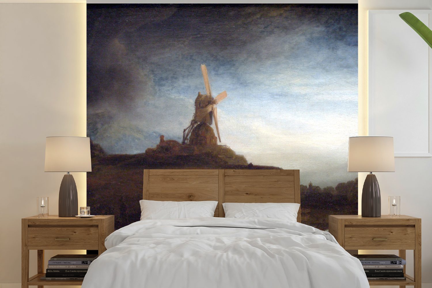 MuchoWow Fototapete Die Mühle - Gemälde von Rembrandt van Rijn, Matt, bedruckt, (5 St), Vinyl Tapete für Wohnzimmer oder Schlafzimmer, Wandtapete | Fototapeten