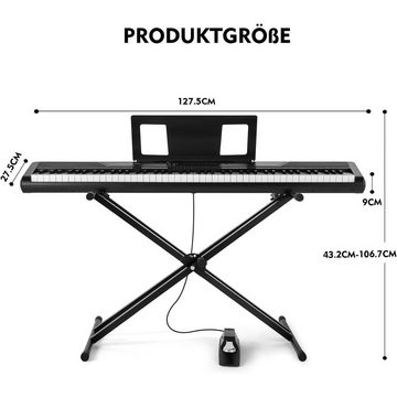 MUSTAR Digitalpiano Tragbares E-Piano Anfängerklavier mit semi-gewichteten Tasten (1-St), Berührungsempfindlich, 2x25W Stereo-Lautsprechern, 88 Tasten