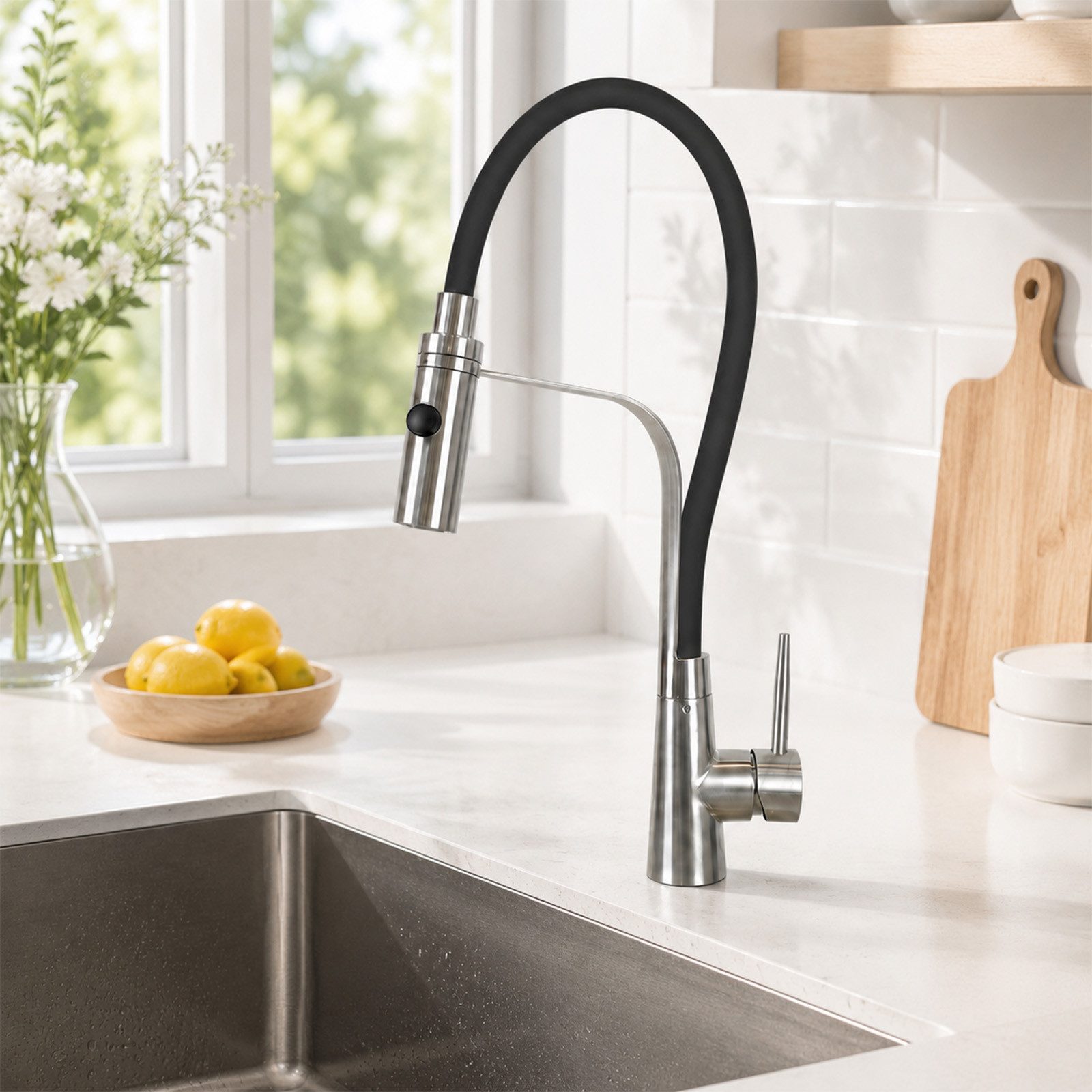 Ledklang Spültischarmatur Schwarz Hochdruck Küchenarmatur Brause 360° drehbare Wasserhahn (1-St., Mischbatterie) für Einhebelmischer Mischbatterie Wasserhahn Küche
