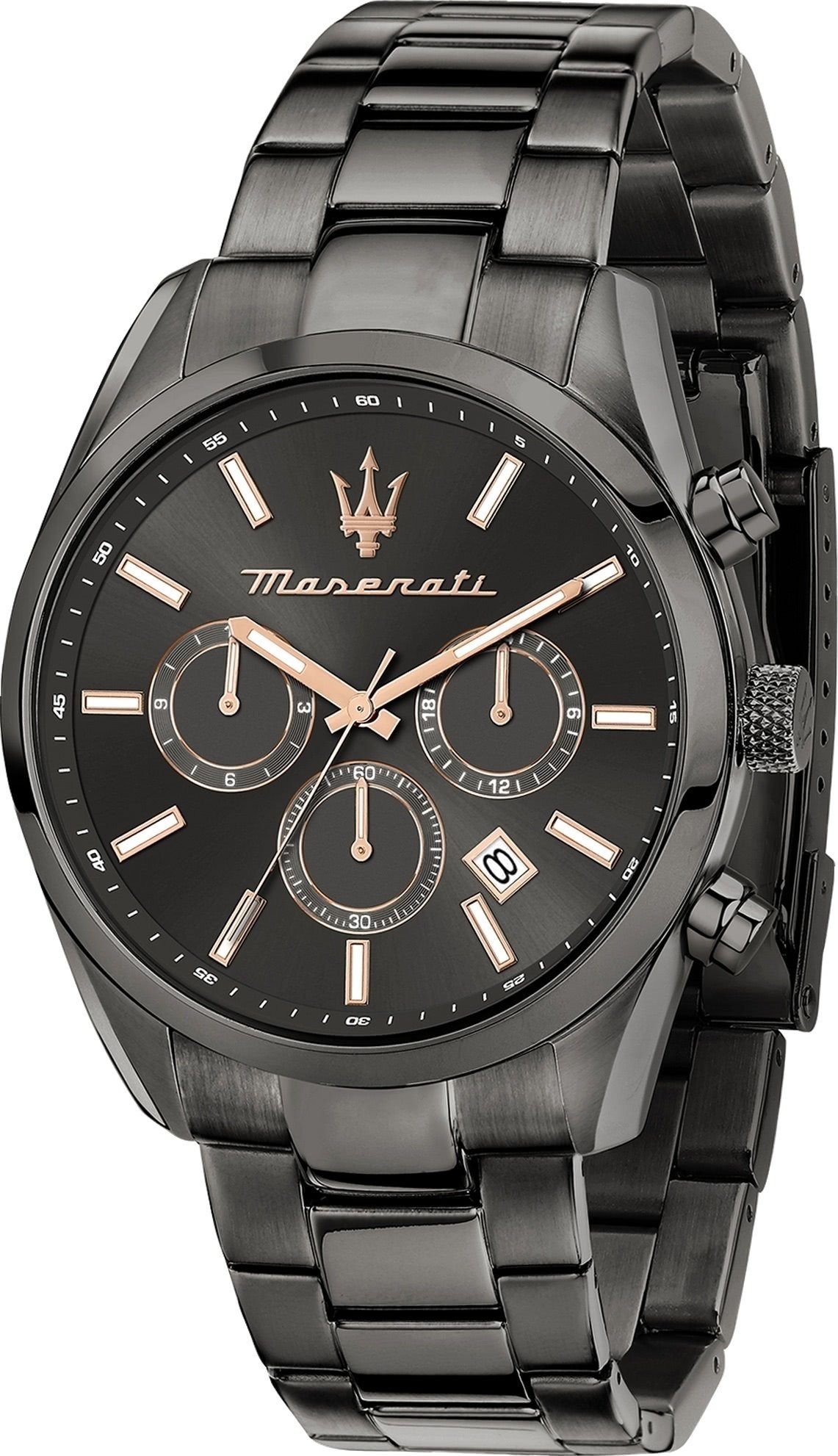 MASERATI Multifunktionsuhr Maserati Herrenuhr Attrazione Multi, Herrenuhr rund, groß (ca. 43mm) Edelstahlarmband, Made-In Italy