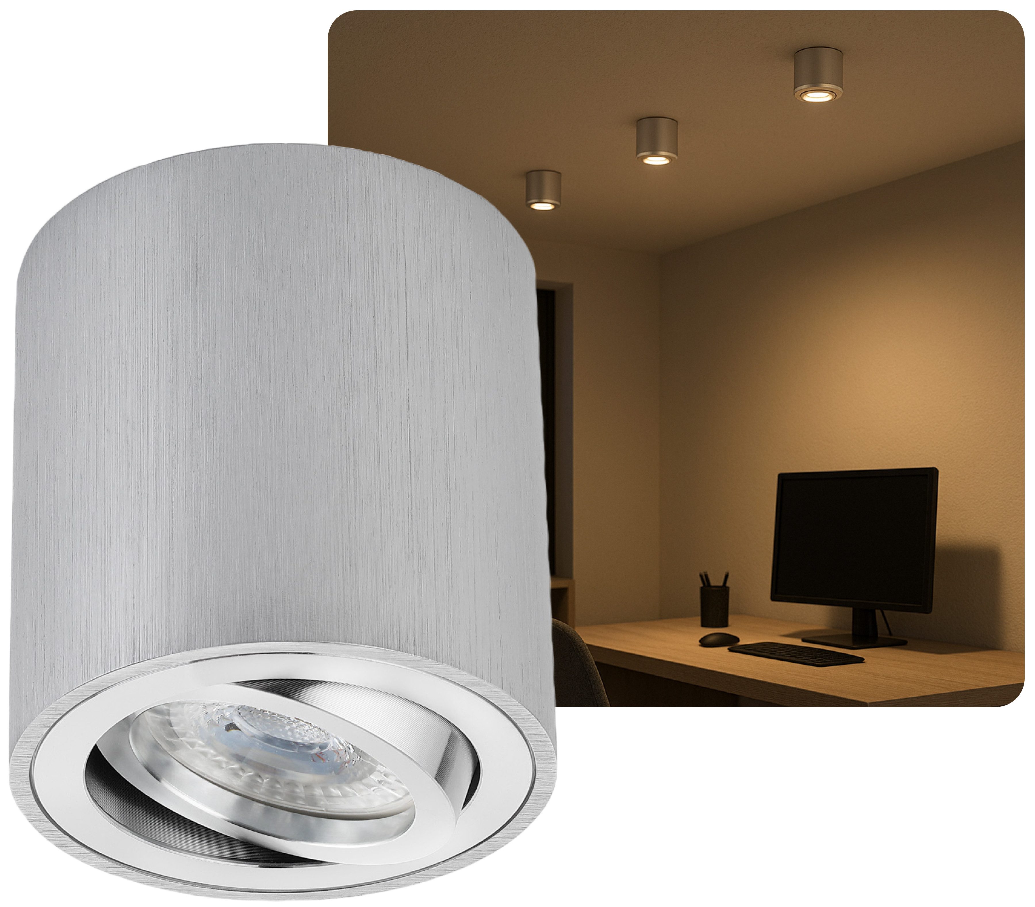 Sweet LED LED Deckenspots GU10 dimmbar 7W Aufbauspot Aluminium 230V, schwenkbar, LED fest integriert, Warmweiß, Deckenaufbauleuchte, Aufbaustrahler, Deckenspot