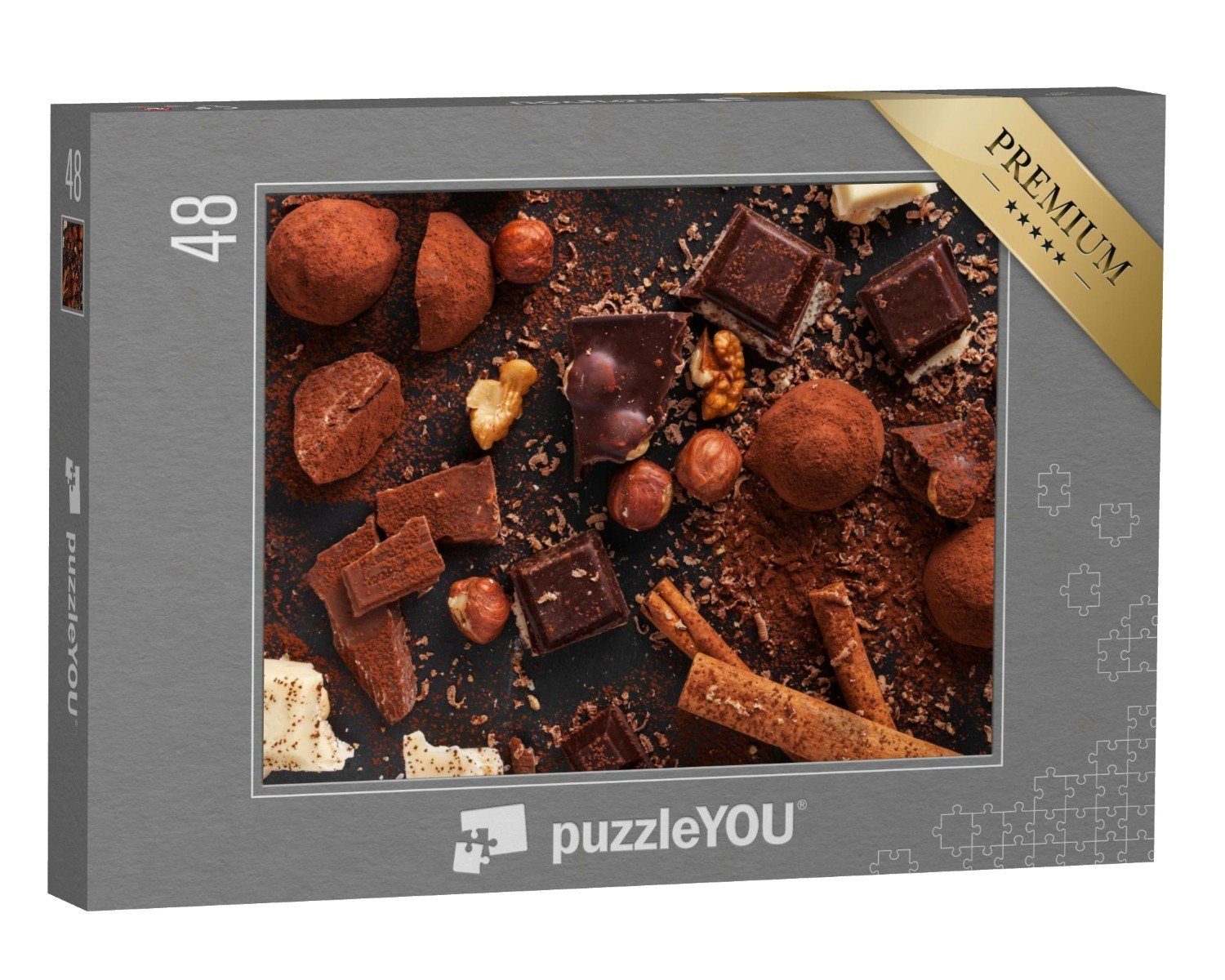 puzzleYOU Puzzle Verschiedene süße hausgemachte Schokoladenpralinen, 48 Puzzleteile, puzzleYOU-Kollektionen Schokolade, Süßigkeiten, Essen und Trinken