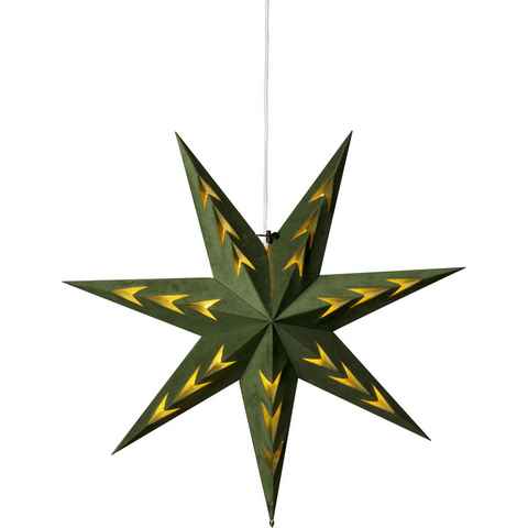 KONSTSMIDE Dekostern Weihnachtsstern, Weihnachtsdeko, 1 St., Papierstern, LED Stern mit grünem Samt, V-förmig perforiert