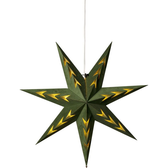 KONSTSMIDE Dekostern Weihnachtsstern Weihnachtsdeko 1 St. Papierstern LED Stern mit grünem Samt V-förmig perforiert