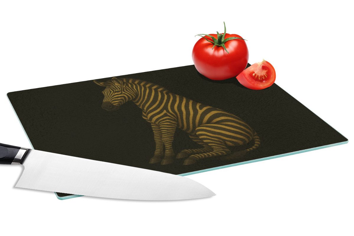 MuchoWow Schneidebrett Zebra - Streifen - Gold, Glas, Schneidebrett Glas, Küchenbrett, Rutschfest, 28x20 cm