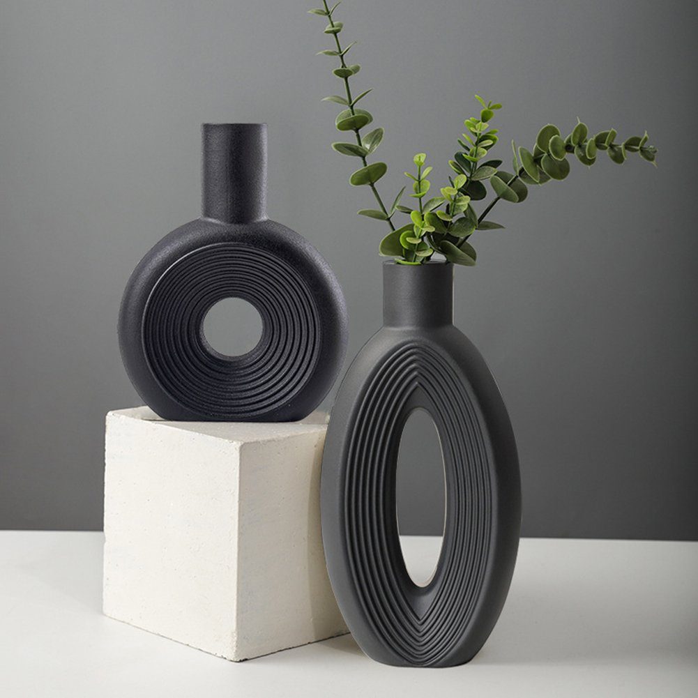 Tischvase Vase Keramik Home Office Für Schwarz HAMÖWO Donut-Vase 2-teiliges Set Dekor