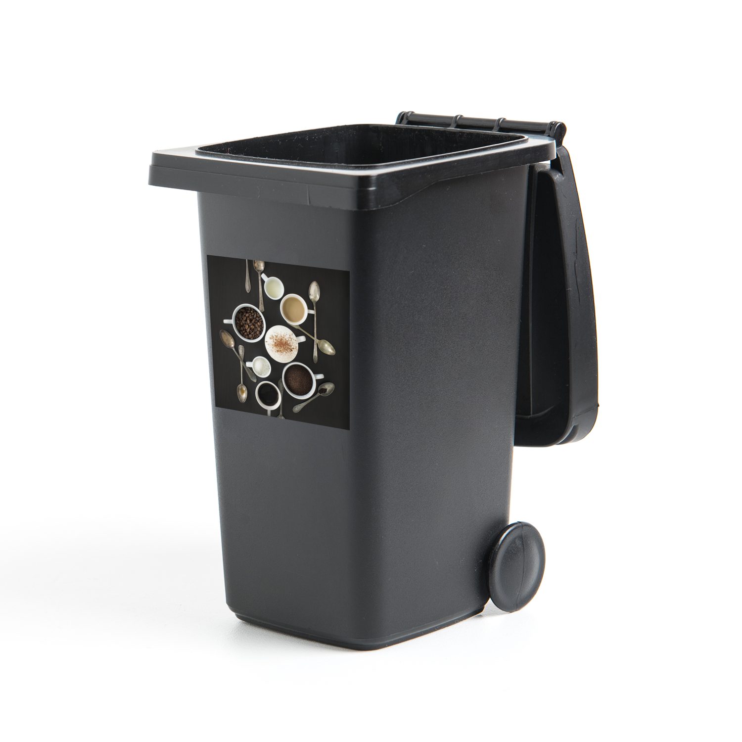 MuchoWow Wandsticker Ein Blick von oben auf die Inhaltsstoffe von Kaffee (1 St), Mülleimer-aufkleber, Mülltonne, Sticker, Container, Abfalbehälter