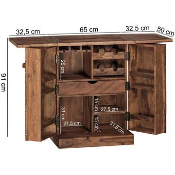 KADIMA DESIGN Barschrank SAAR Massivholz Hausbar 65x91x50 cm, Ausklappbar