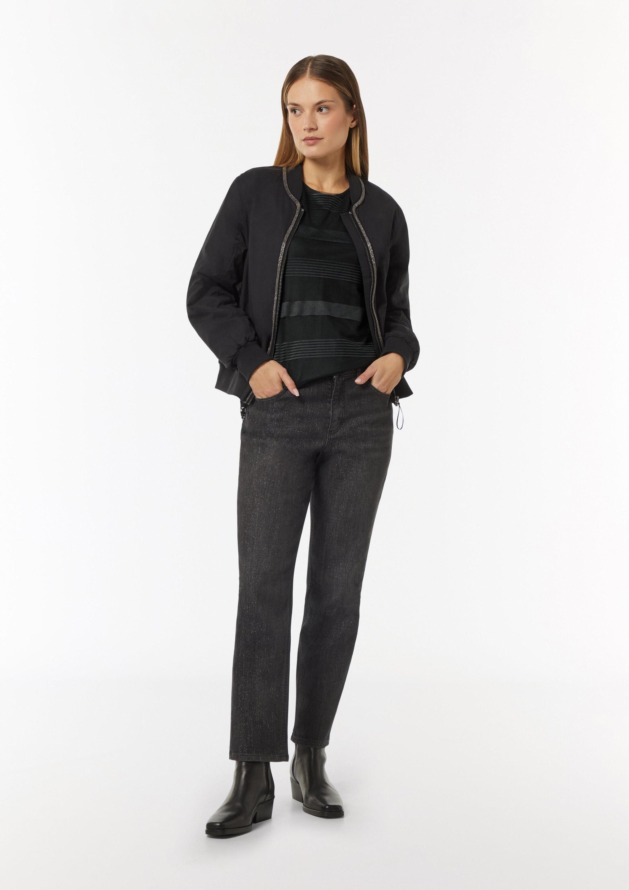 comma Langarmshirt T-Shirt Gestreiftes Mesh-Shirt