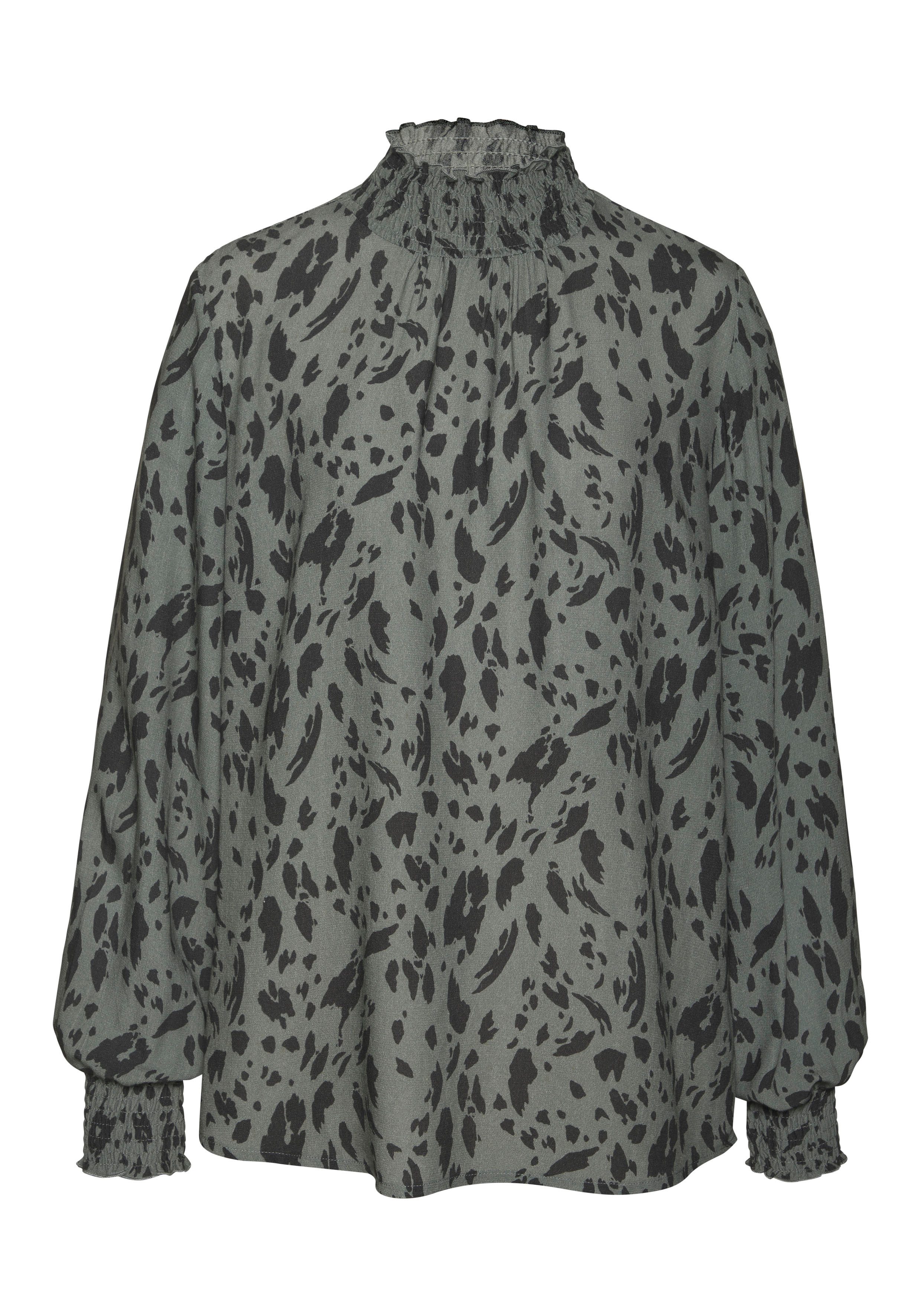 LASCANA Langarmbluse mit gesmoktem Stehkragen und Animalprint Blusenshirt in Leo-Optik, elegante Druckbluse, lockere Bluse, modisch – Bild 2 von 5
