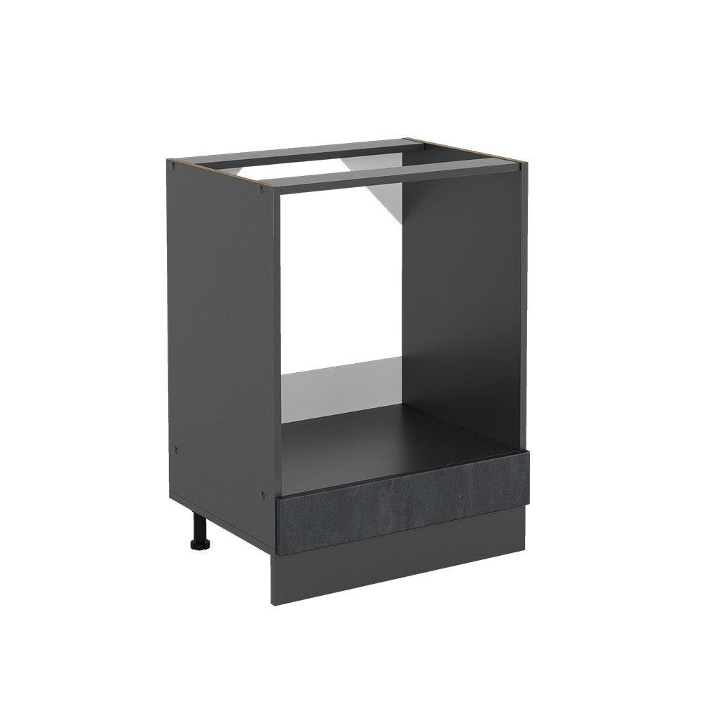 Livinity® Herdumbauschrank Ofenschrank 60 cm R-Line Anthrazit Schwarz Beton+APL Marmor