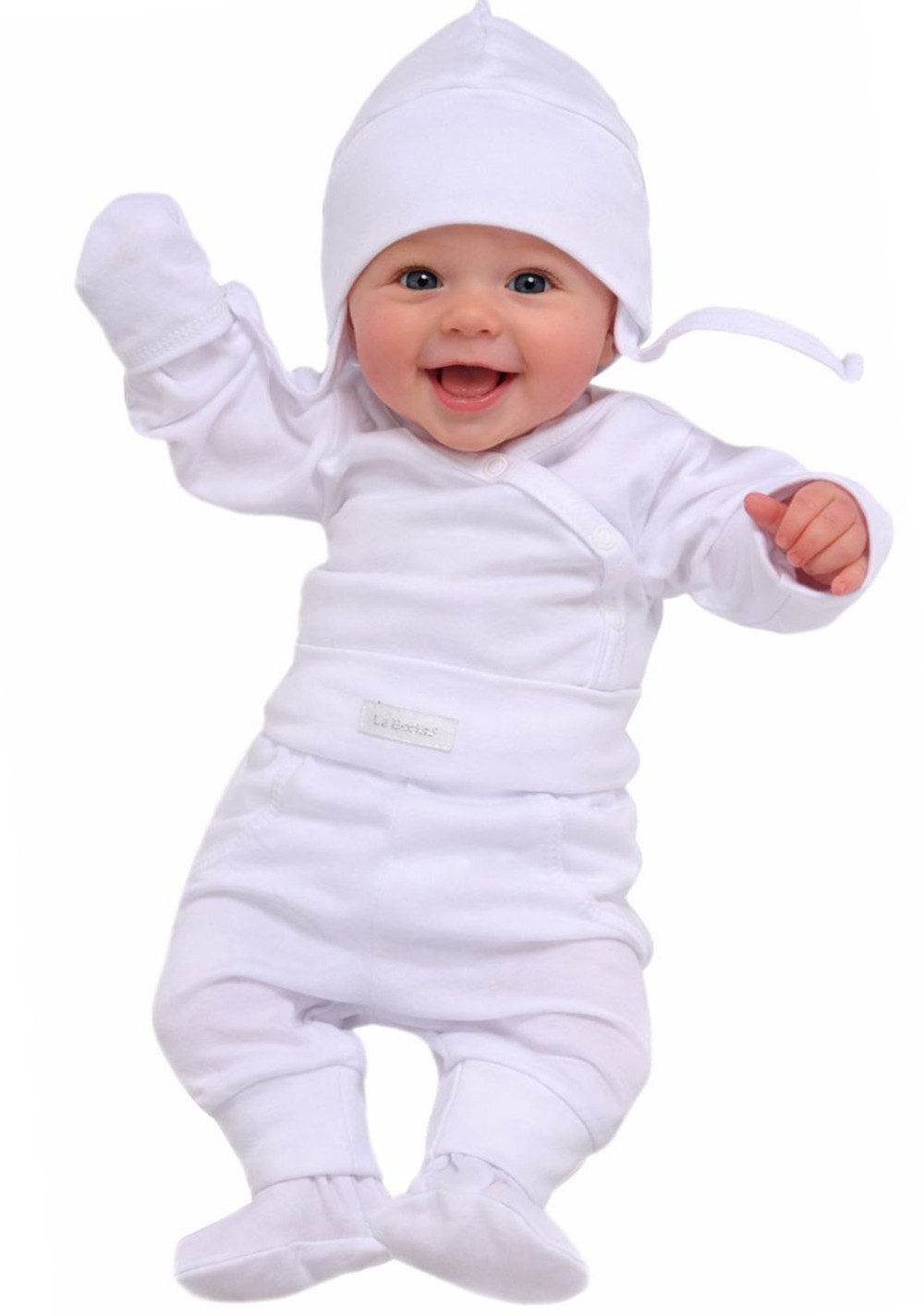 La Bortini Wickelbody Erstausstattung Baby Anzug 3Tlg Body Mütze Hose in Weiß aus reiner Baumwolle, 44 50 56 62 68 74 80 86 92 98