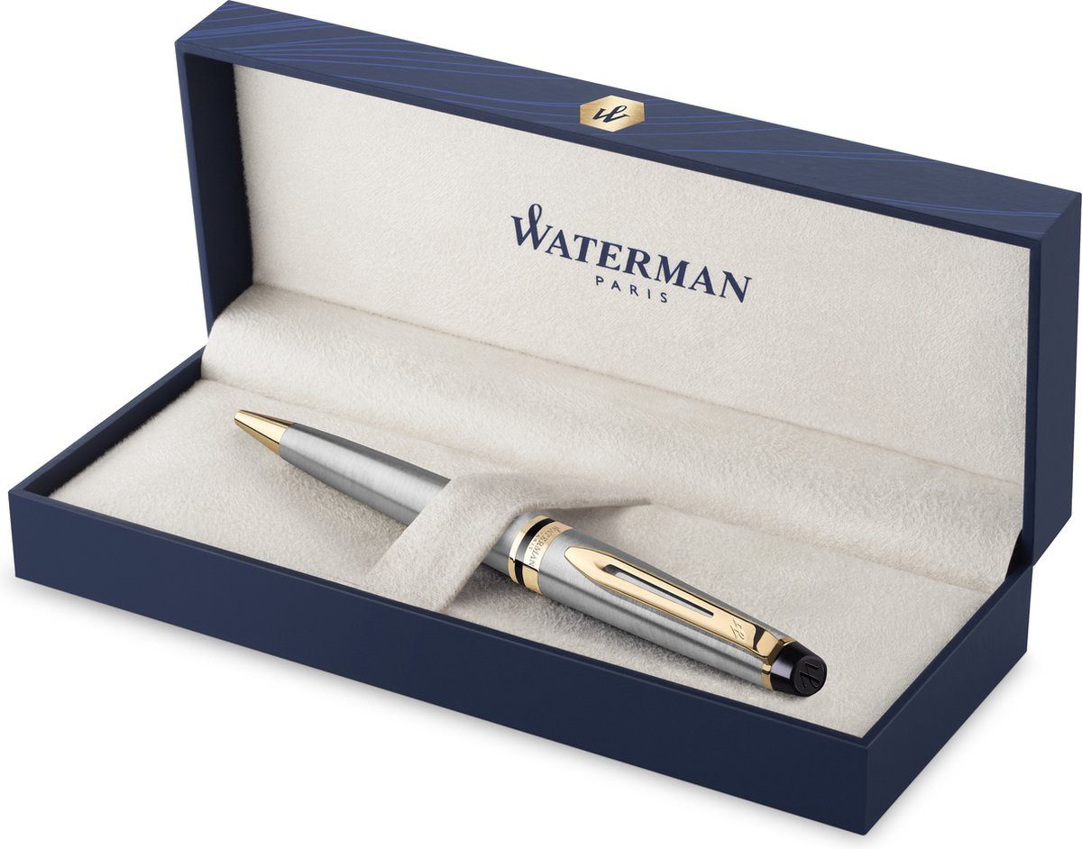 Waterman Drehkugelschreiber Expert-Balpen, Edelstahl + 23 Karat Gold, Medium, blaue Tinte, (1-tlg), Federbreite M; für Rechts- und Linkshänder