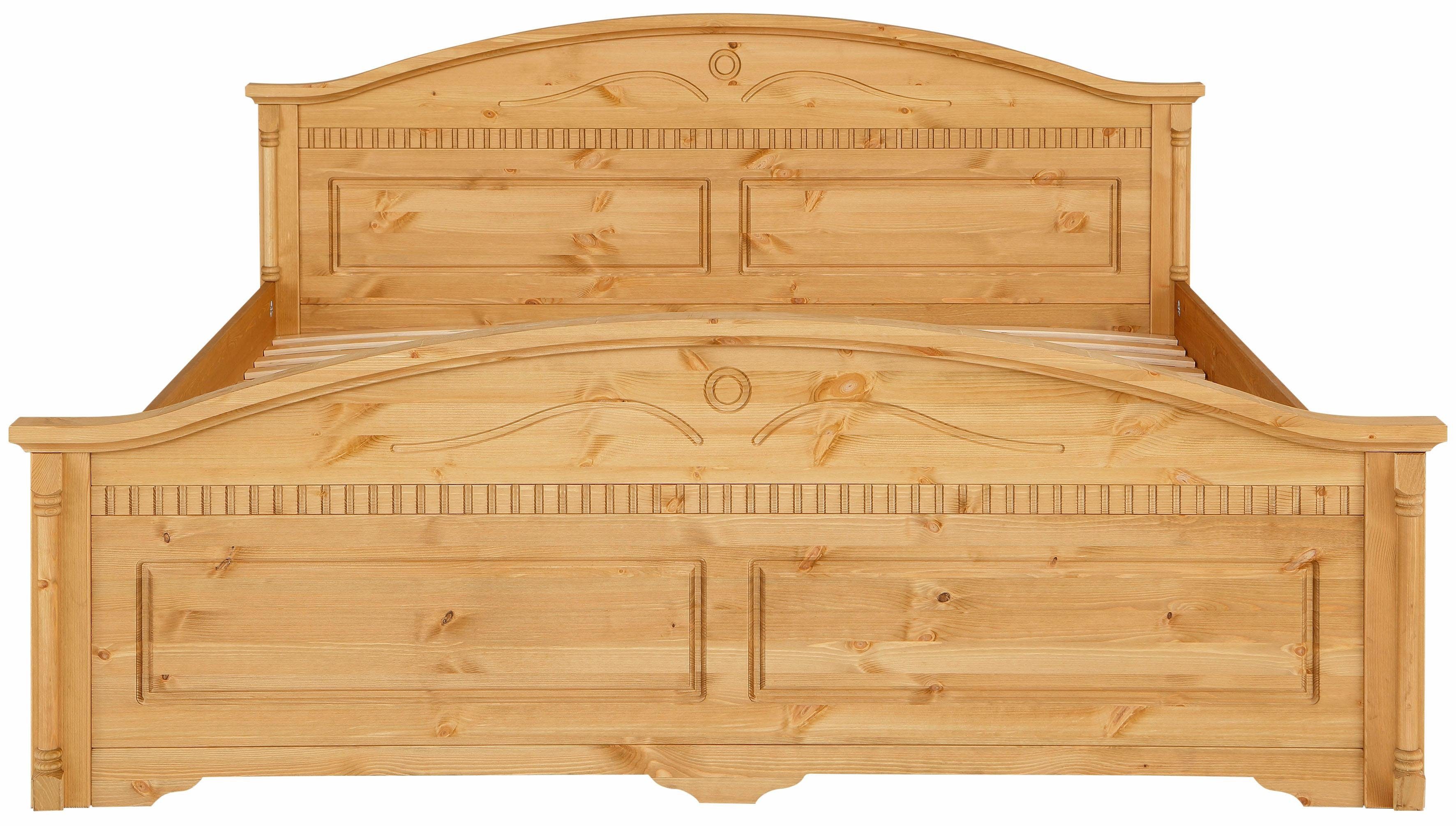 OTTO home Massivholzbett Graz, hohe Belastbarkeit, klassischer Landhausstil, FSC® zertifiziert (Breite/Belastbarkeit 180cm/220 KG, 90cm/=120KG), mit dekorativen Fräsungen, inklusive Lattenrost