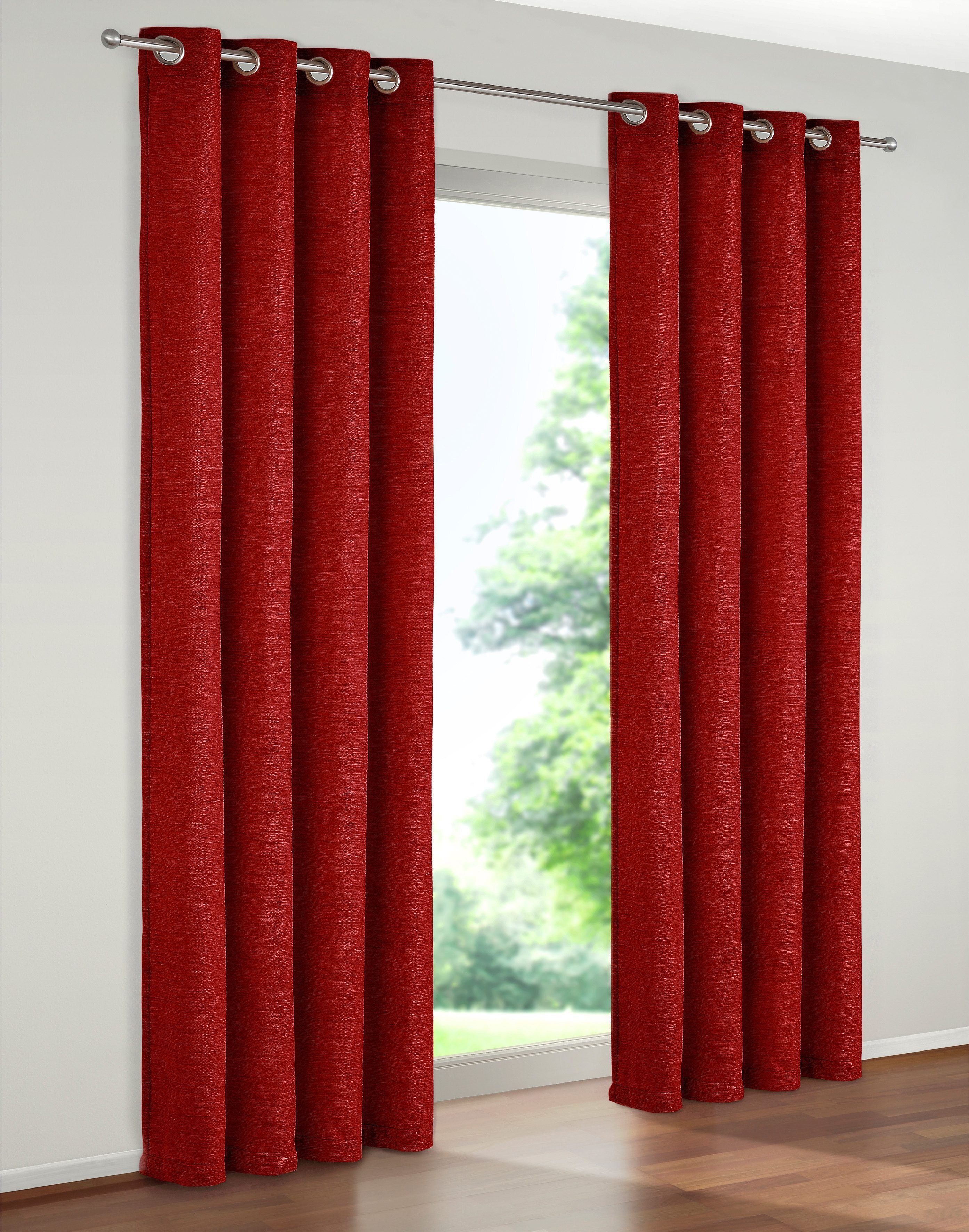 Vorhang Trondheim 234 g/m², Wirth, Chenille rot (1 blickdicht, St), Ösen