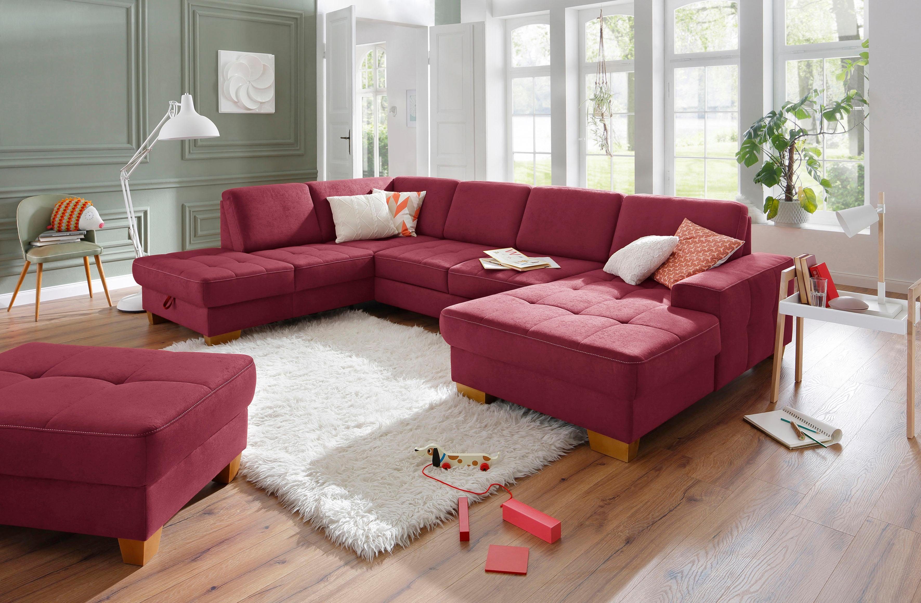 OTTO home Wohnlandschaft Puccini U-Form, mit Federkern, Sitztiefenverstellung, Kontrastnaht
