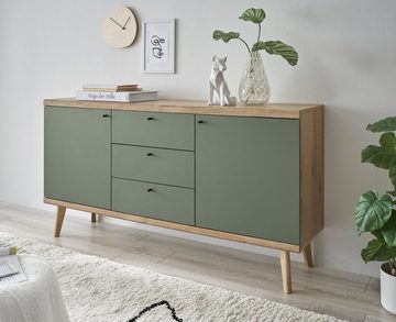 Furn.Design Sideboard Juna (Kommode in Evoke Eiche mit Salbeigrün, 160 x 83 cm), skandinavisches Design