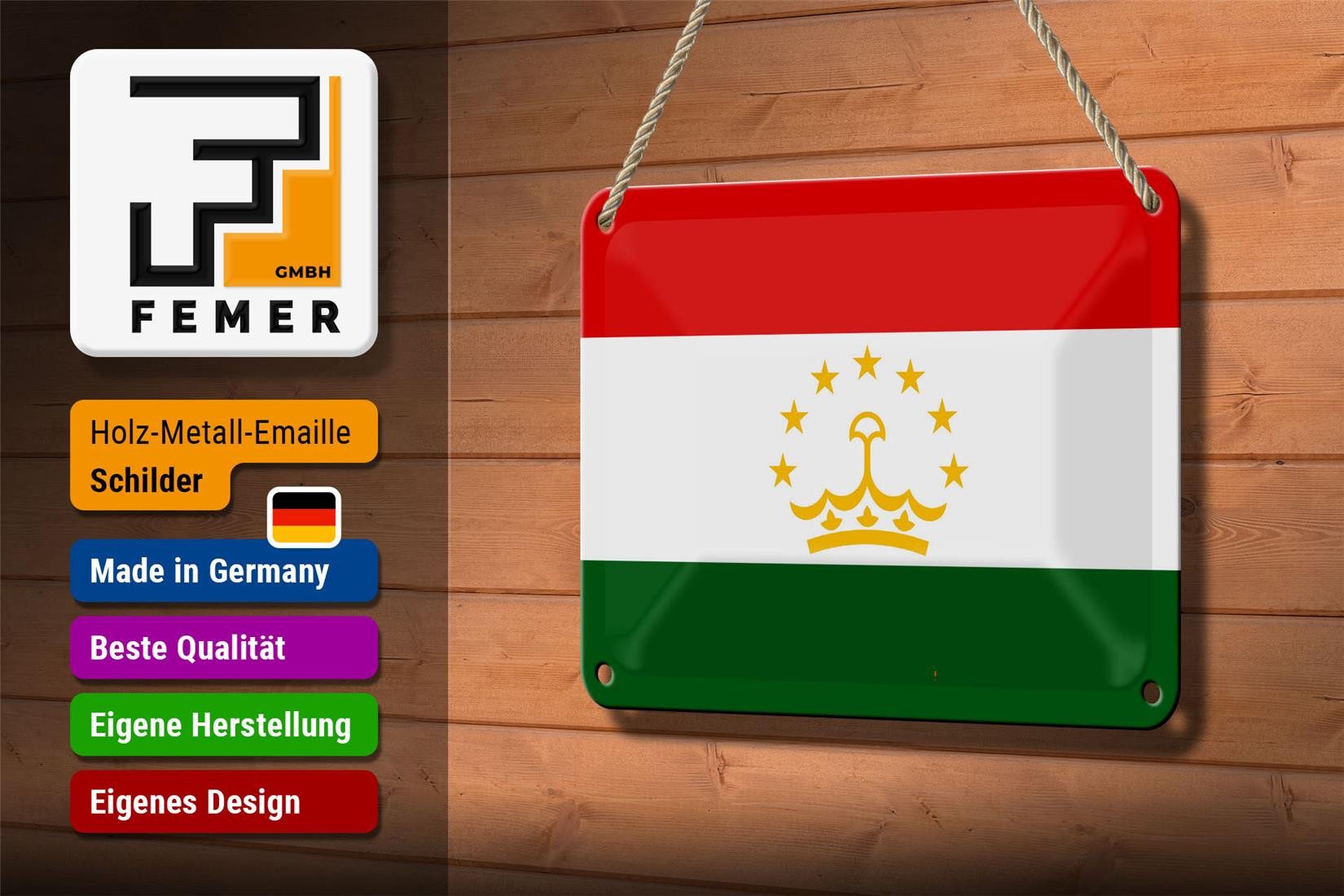 Femer GmbH Metallschild Flagge Tadschikistan 18x12cm Flag of Tajikistan, (1 St), gewölbte Oberfläche, abgerundete Ecken, umgeschlagene Kanten