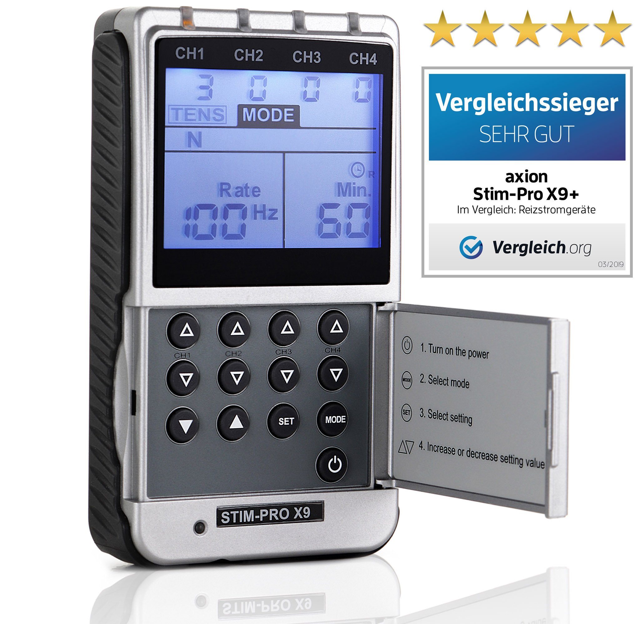 Axion TENS-Gerät TENS Elektrotherapie STIM-PRO X9+ Gerät, EMS Muskelaufbau, MEDIZINPRODUKT, Massagegerät, Beckenbodentraining