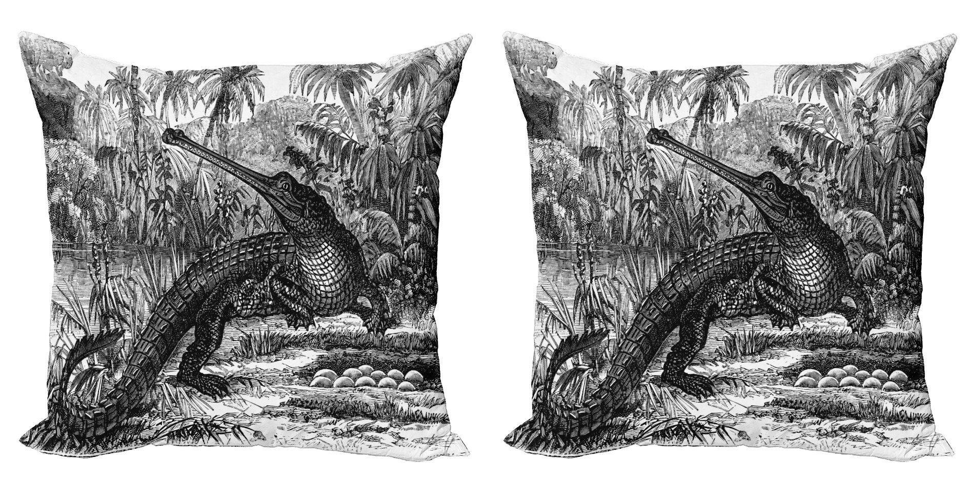 Kissenbezüge Modern Accent Doppelseitiger Digitaldruck, Abakuhaus (2 Stück), Skizzenhaft Altes Krokodil im Wald