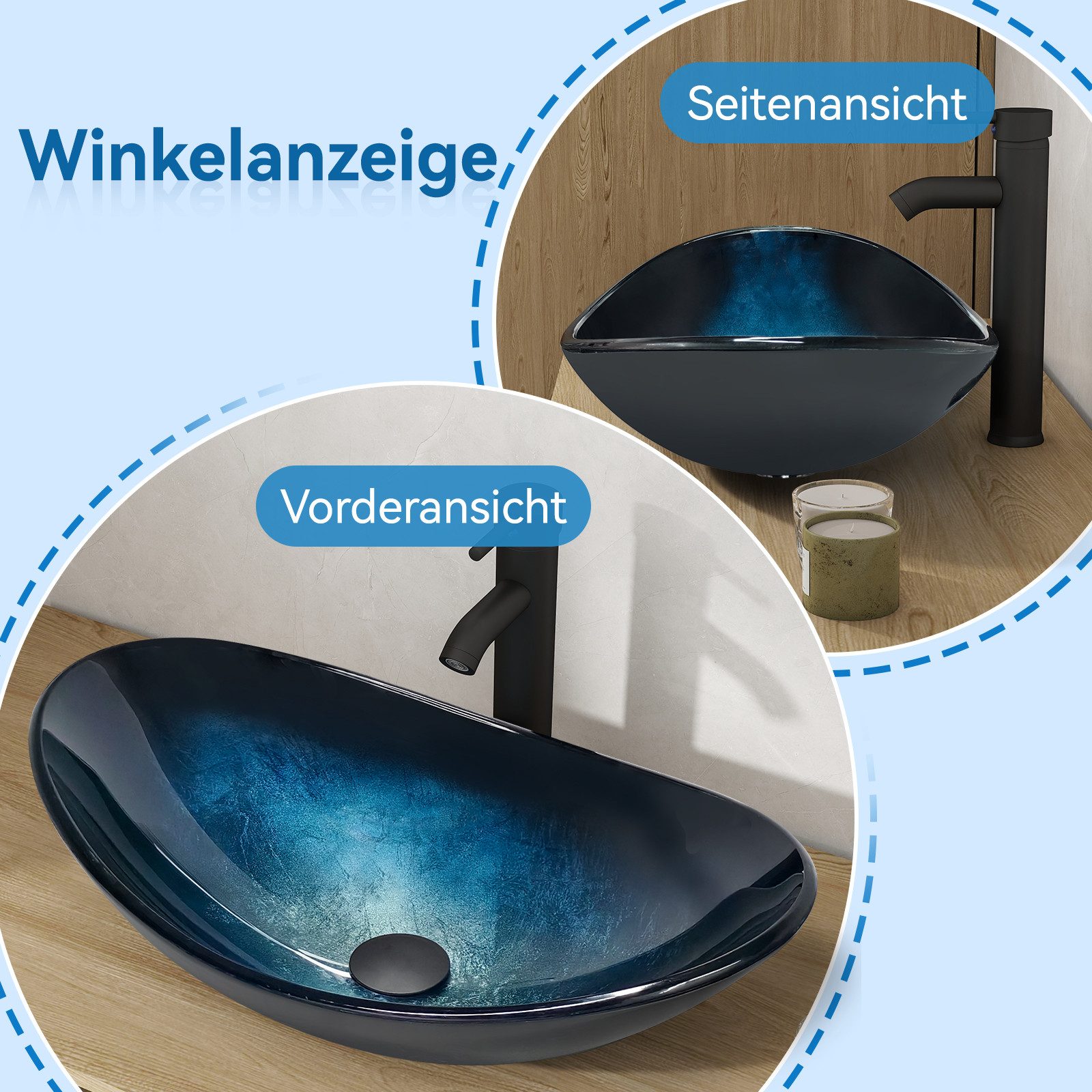 Puluomis Aufsatzwaschbecken Waschbecken Set mit Wasserhahn und Ablaufgarnit günstig online kaufen