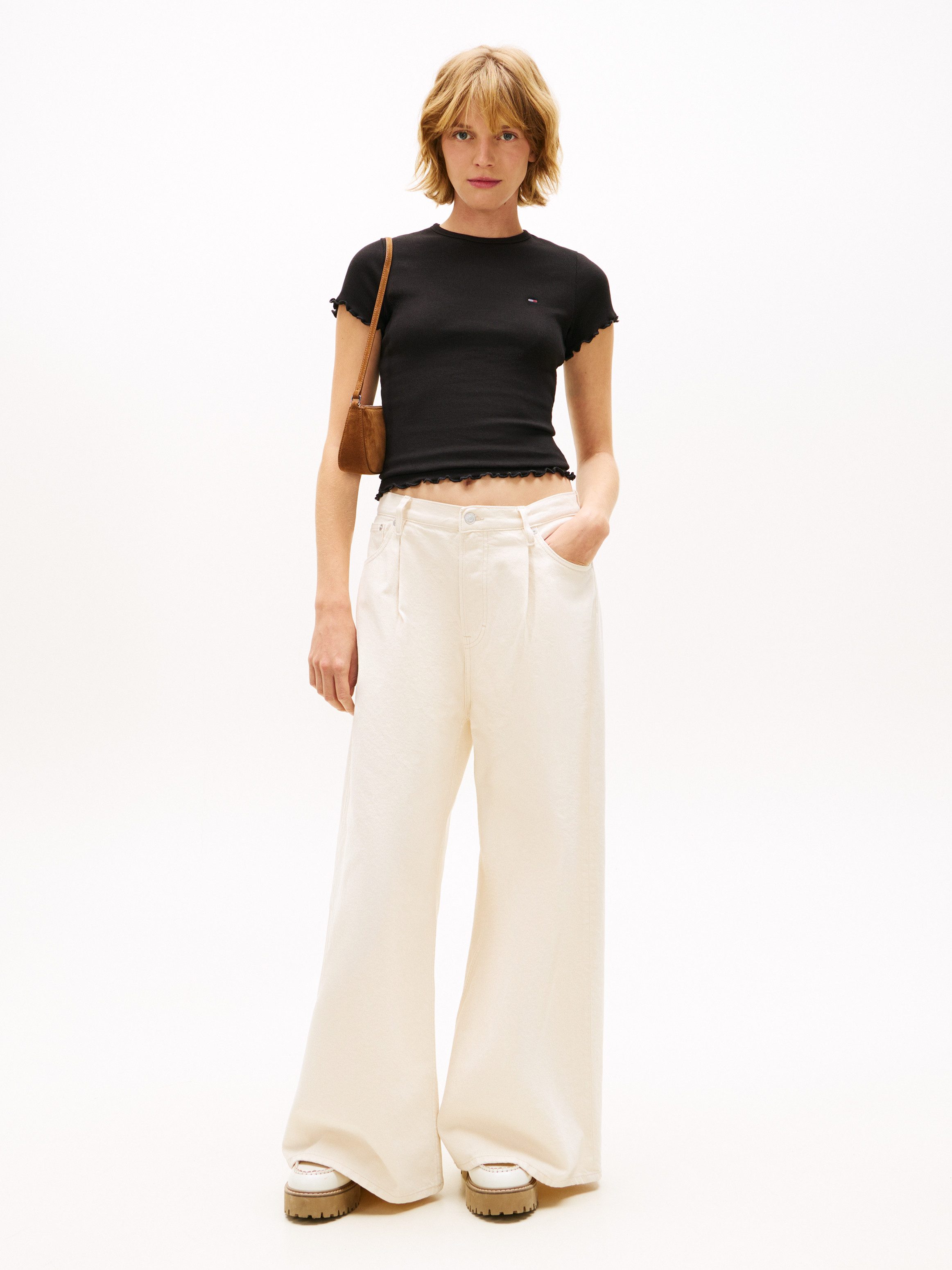 Tommy Jeans T-Shirt TJW SLIM LETTUCE EDGE RIB SS mit gerippter Struktur