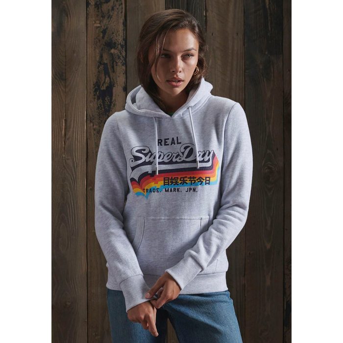 Superdry Kapuzensweatshirt Vintage Logo Overhead Hoodie kuschelige Premium Sweatqualität mit Rainbow Design