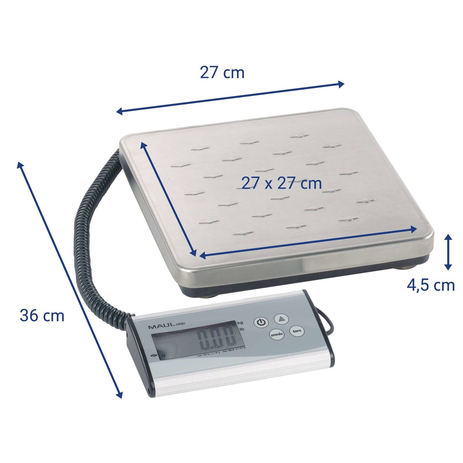 MAUL Kofferwaage Paketwaage MAULcargo, separates Bedienpult, Netzteil, Tragkraft 120 kg, Großes Display
