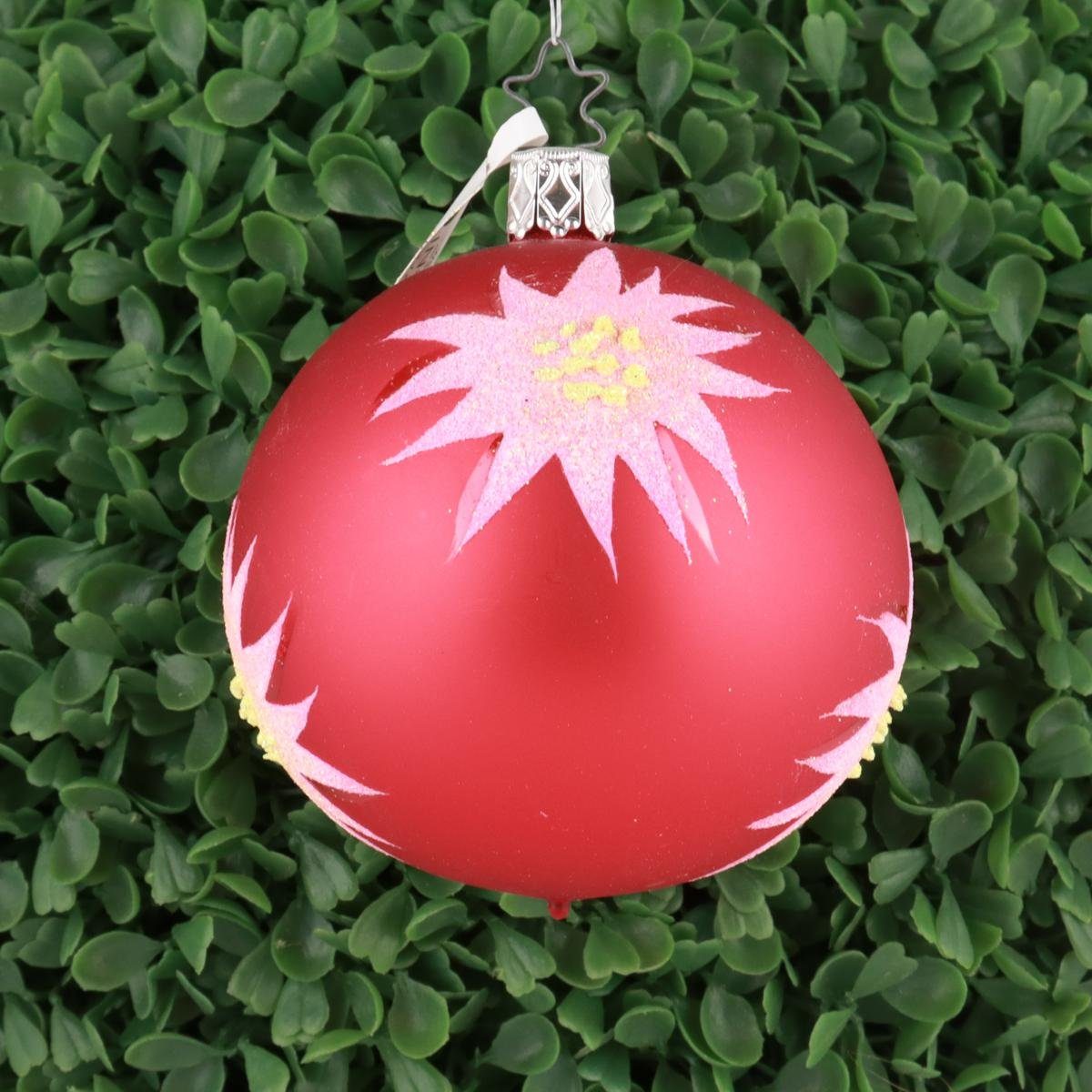 INGE-GLAS® Christbaumschmuck INGE-GLAS Weihnachts-Kugel Edelweiß matt rot