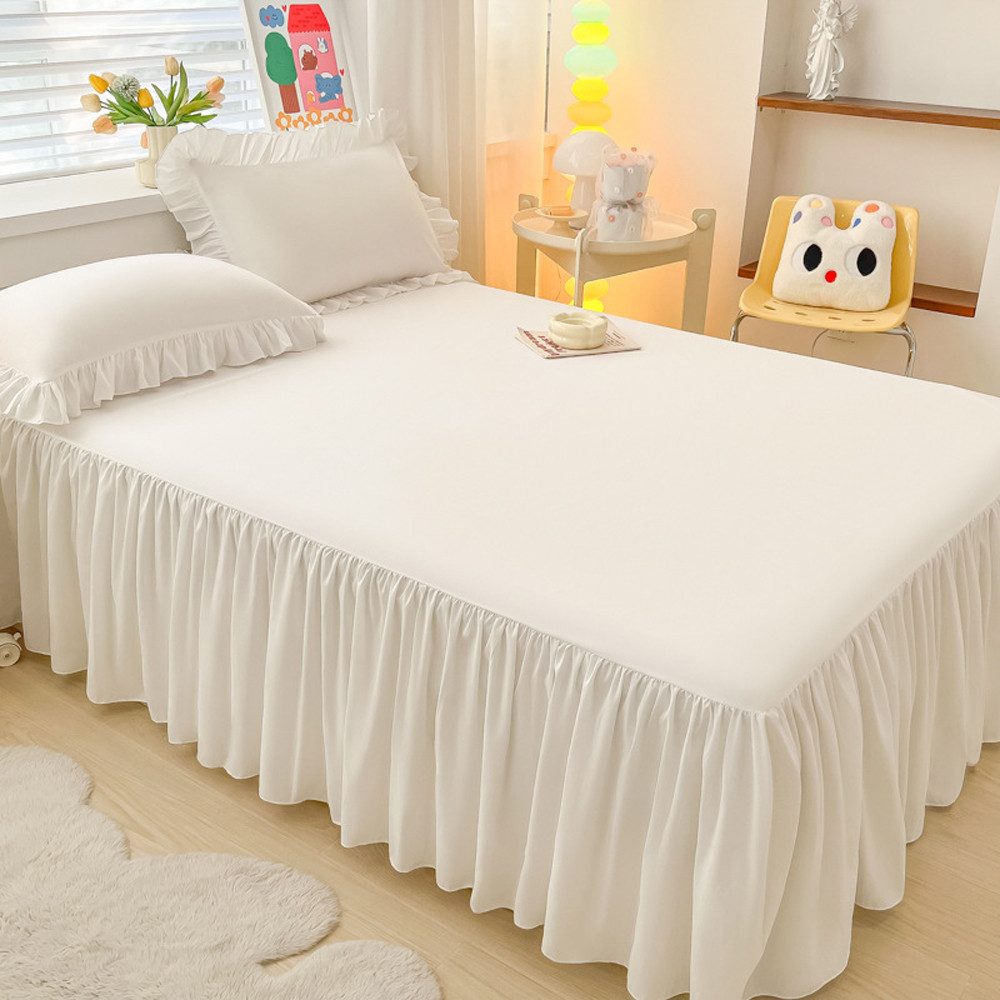 Diwzbyn Bettwäsche Bettrock mit Rüschen, Elastische Bettumrandung 43 cm Höhe, 1 teilig, für Boxspringbett, Elastikband Bettrock, Pflegeleichter Bettsockel – Bild 4 von 5