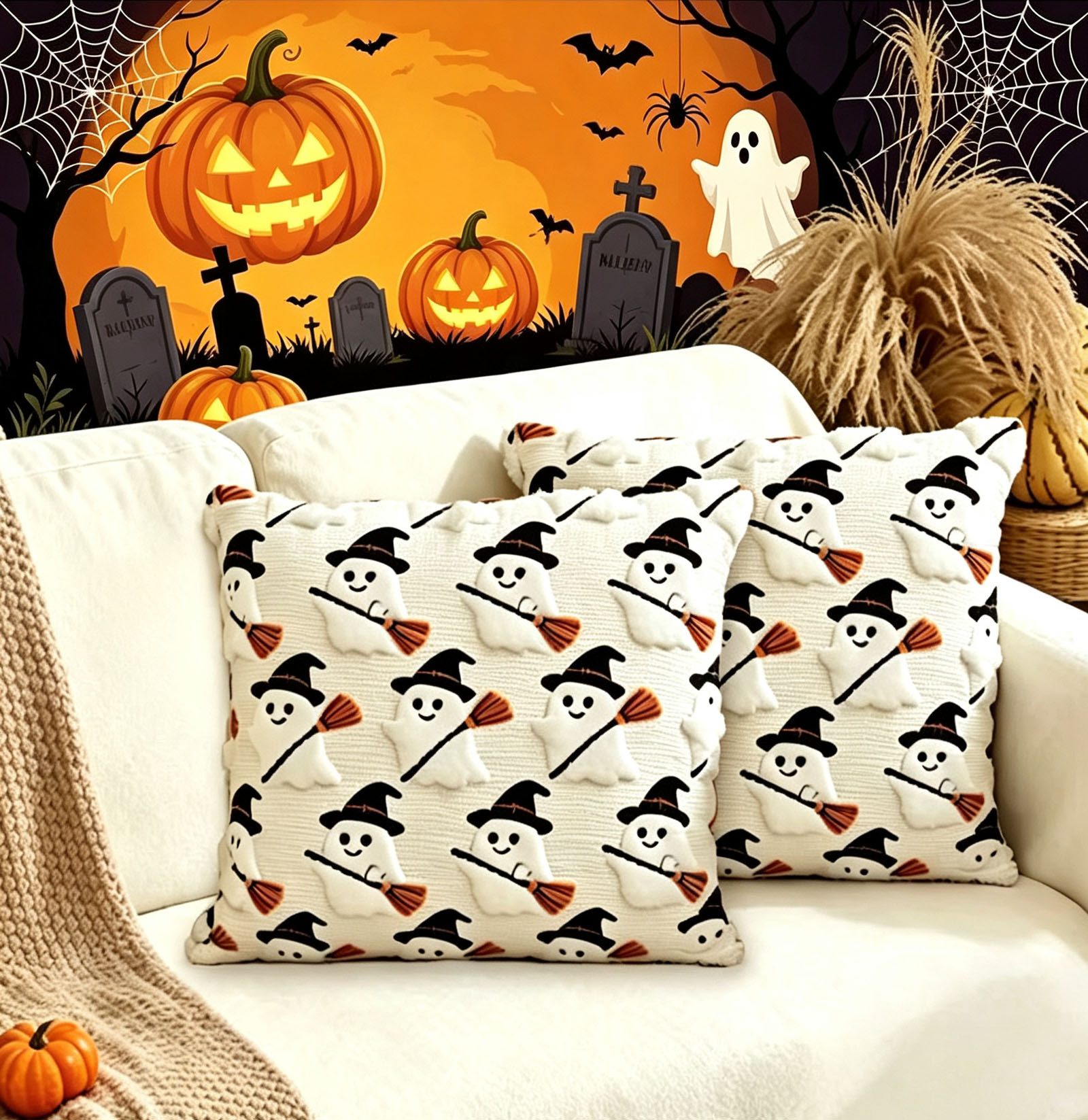 nsihing Kissenbezug Halloween-Geister-Kissenbezug 45 x 45 cm, (1 Stück), dekorativer Kissenbezug für Halloween-Wohnkultur
