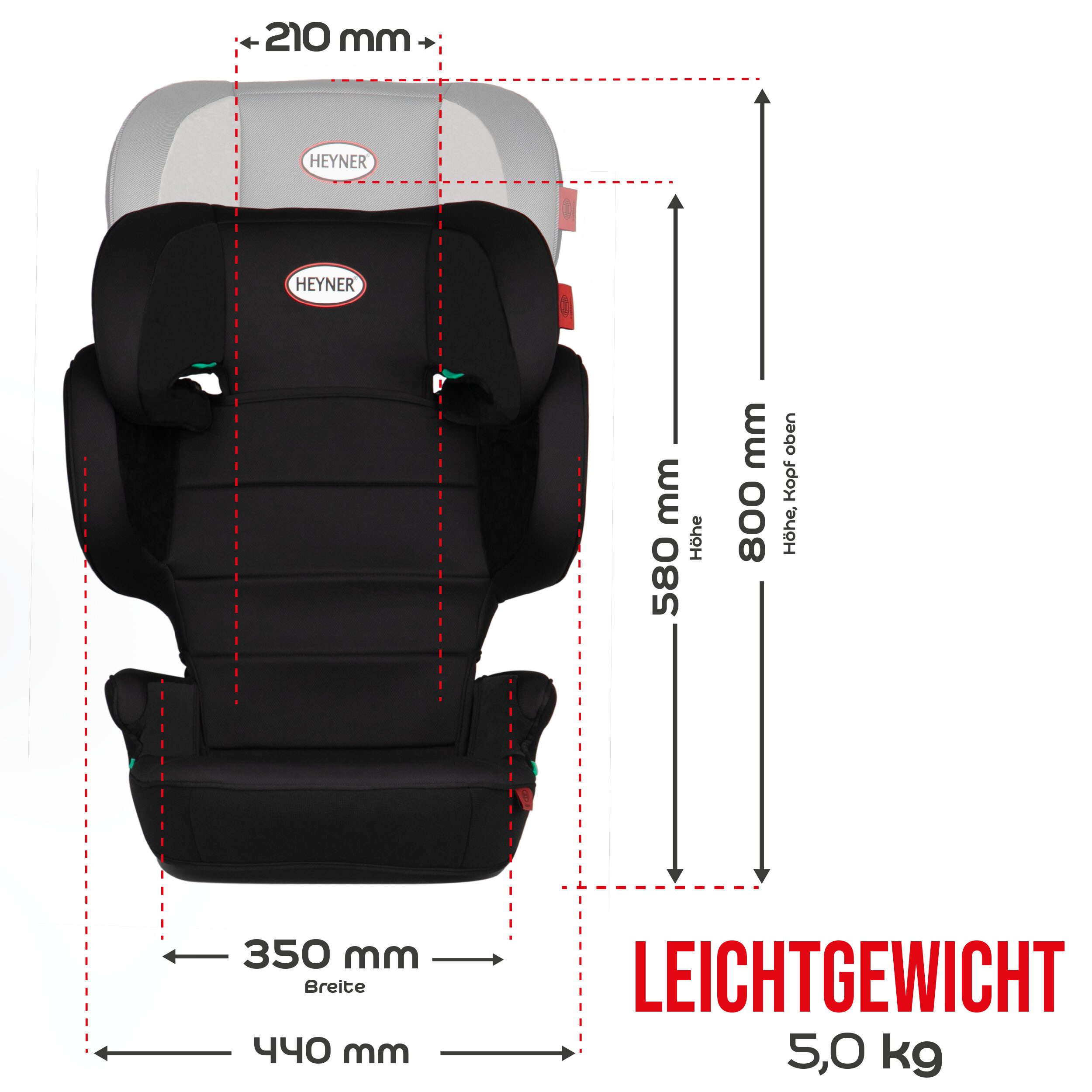 HEYNER Autokindersitz faltbarer Kindersitz mit Isofix + Tasche und 14-Fach verstellbarer, ab: ab 4 Jahren, (1-tlg) – Bild 5 von 5