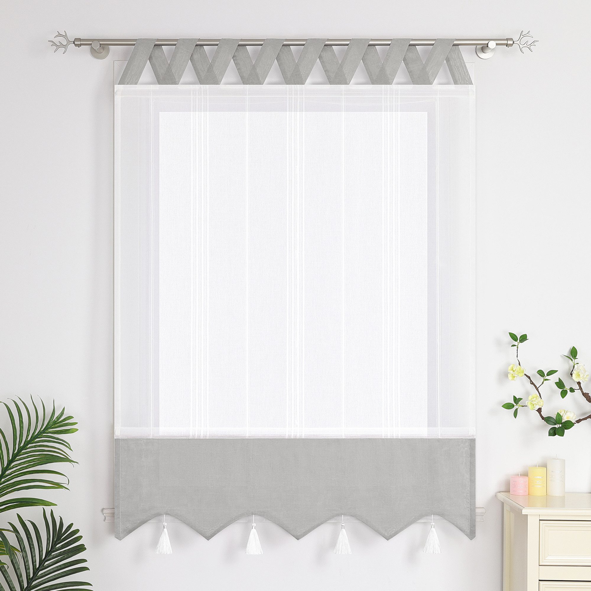 Delien Raffrollo Catrin, Leinenoptick mit V Schlaufen, abgesetzte Blende günstig online kaufen