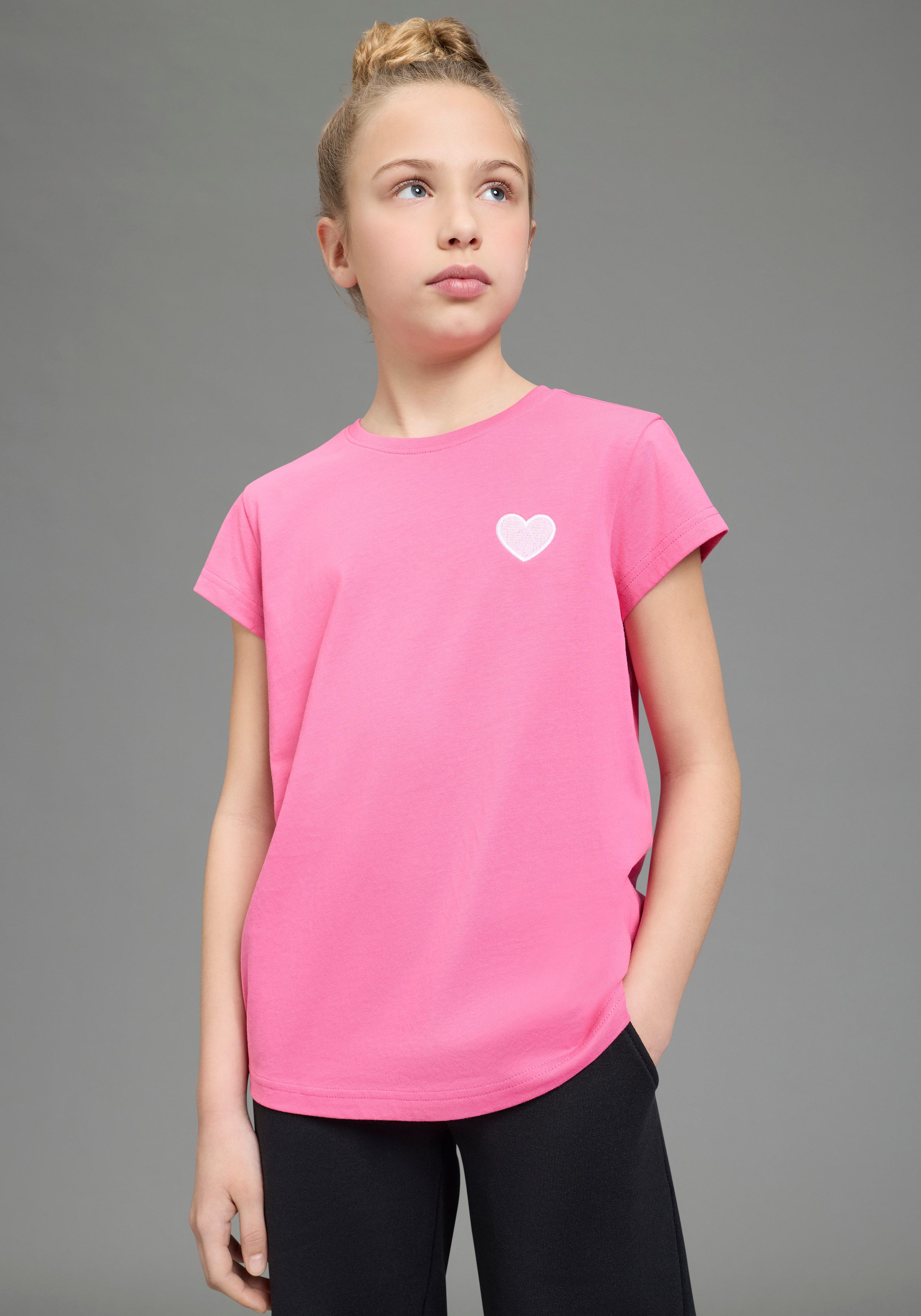 H.I.S T-Shirt 3er Pack H.I.S Shirts mit Stickerei für Mädchen (Packung, 3-tlg., 3) für Mädchen, Kurzarm, Basic Passform, aus Baumwolle