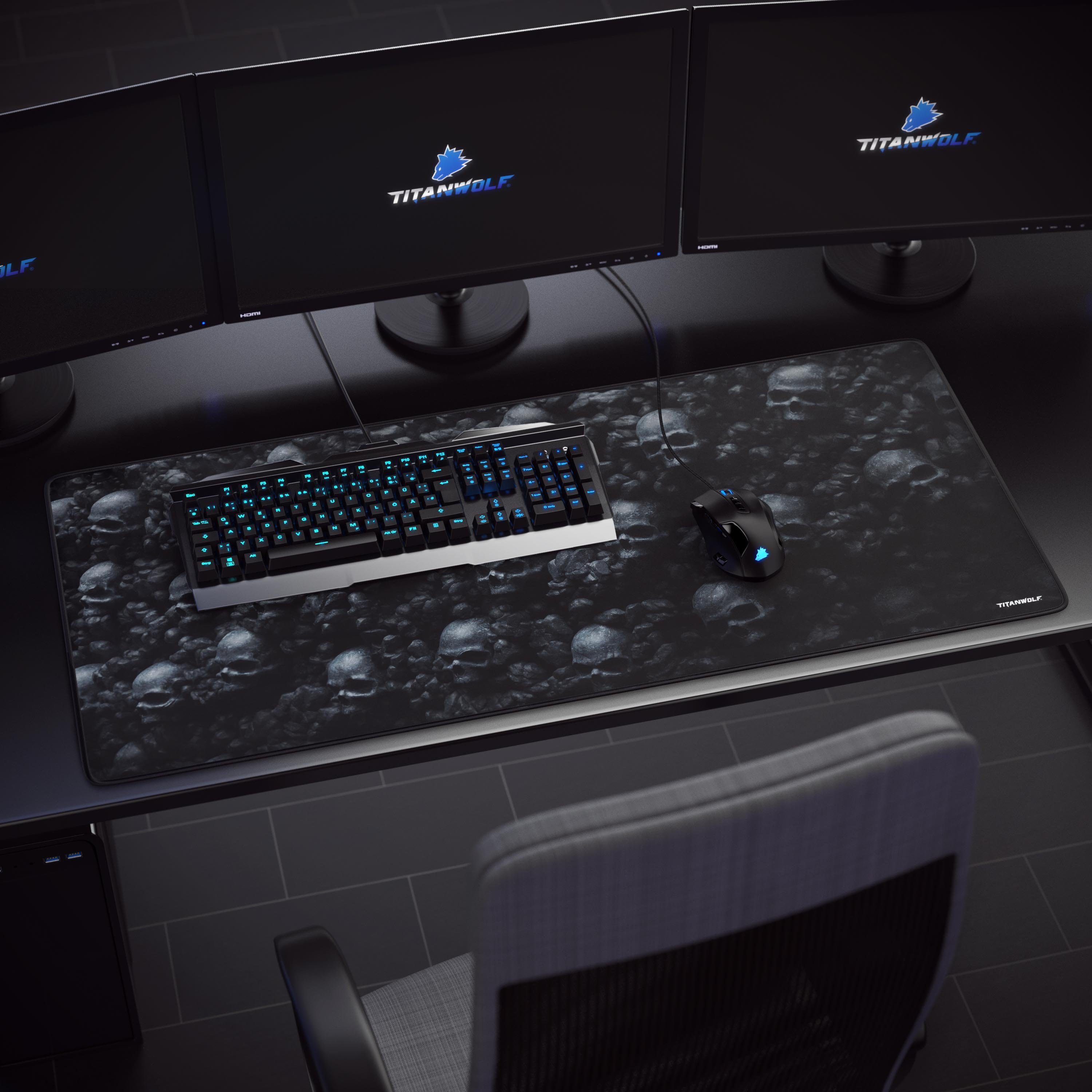 Titanwolf Gaming Mauspad XXL Speed Mousepad 900 x 400 x 3 mm, große Tischunterlage (1-St), rutschfest, abwaschbar, Geschwindigkeit & Präzision, Skulls – Bild 5 von 5