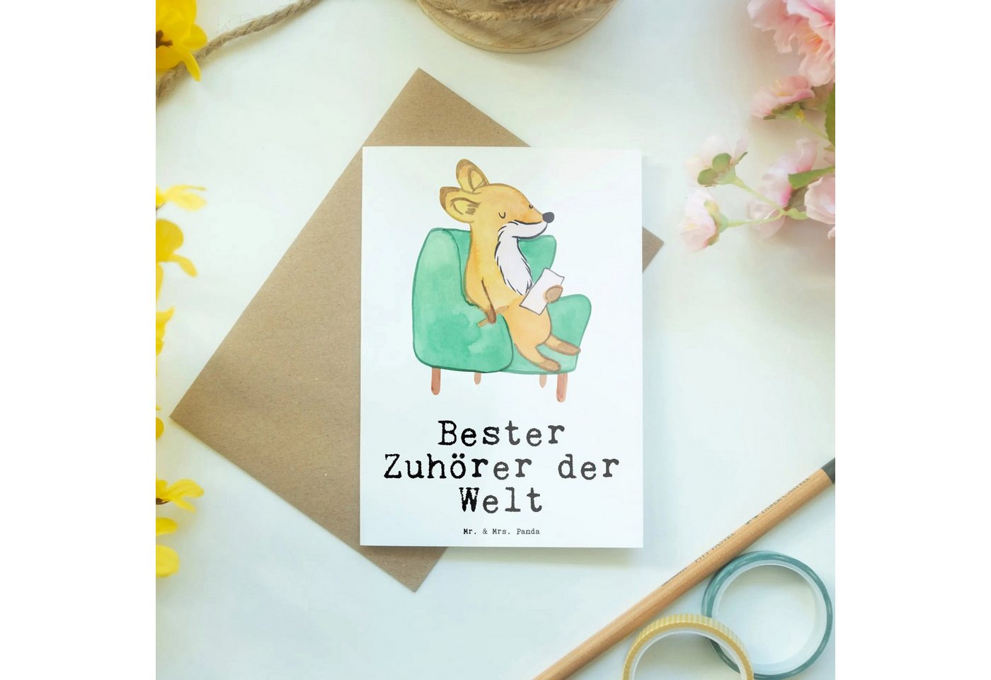 Thumbnail - Mr. & Mrs. Panda Grußkarte Fuchs Bester Zuhörer der Welt - Weiß - Geschenk, Karte, Freundin, Dan, Handgefertigt